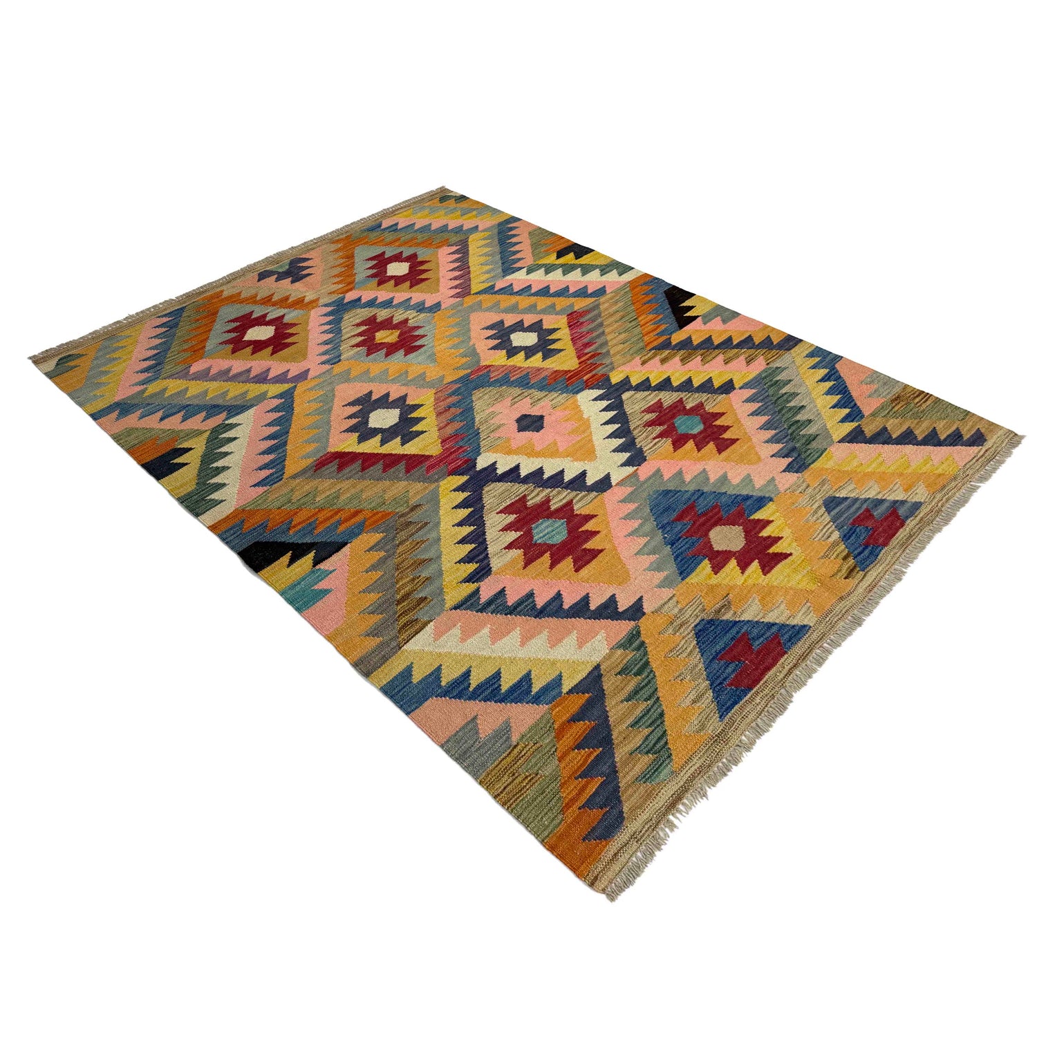 Hand Made Afghan Kilim 4' 3" x 6' 0" ft / 130 x 184 cm - No. Y39485