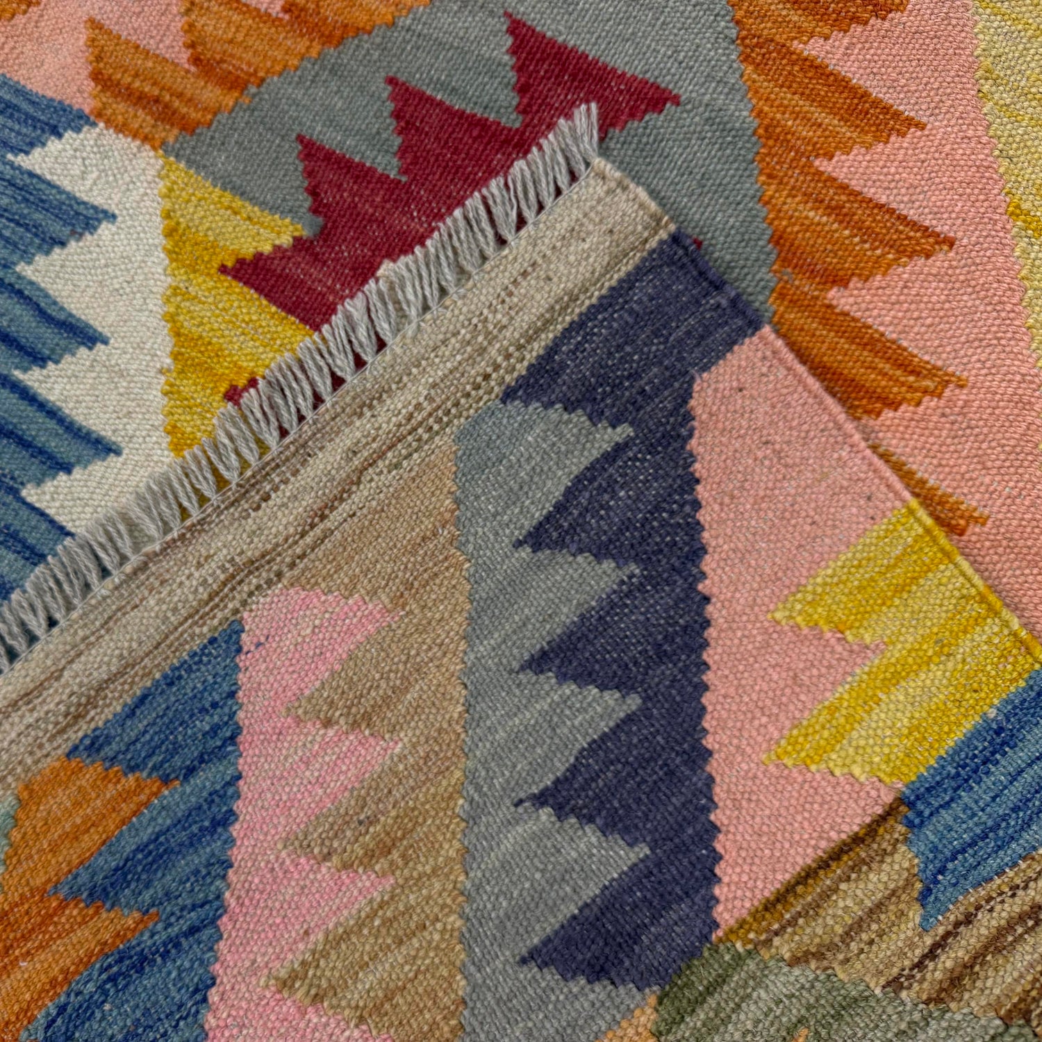 Multi Color ful Flat-Weave Wool Kilim 4' 3" x 5' 11" ft / 130 x 180 cm - No. Y39486