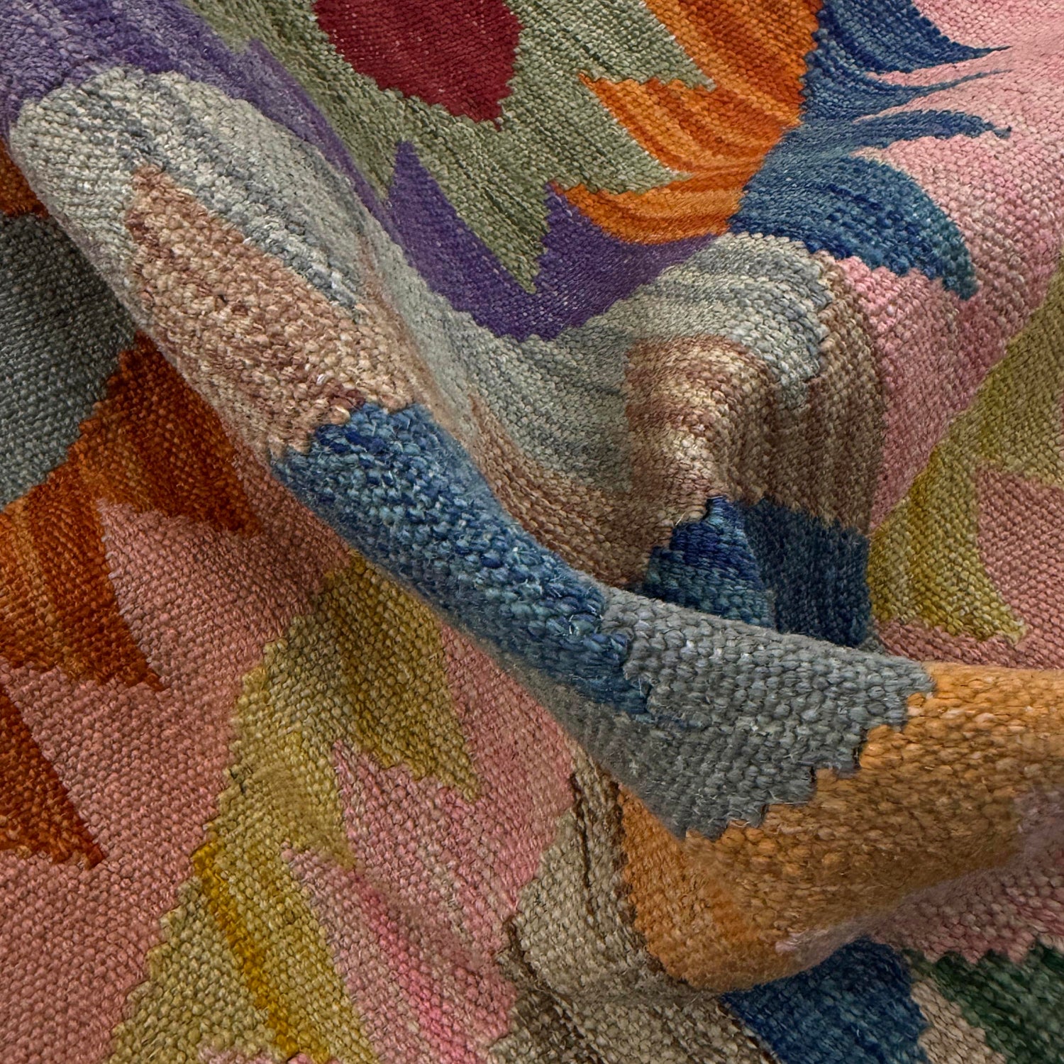 Multi Color ful Flat-Weave Wool Kilim 4' 3" x 5' 11" ft / 130 x 180 cm - No. Y39486