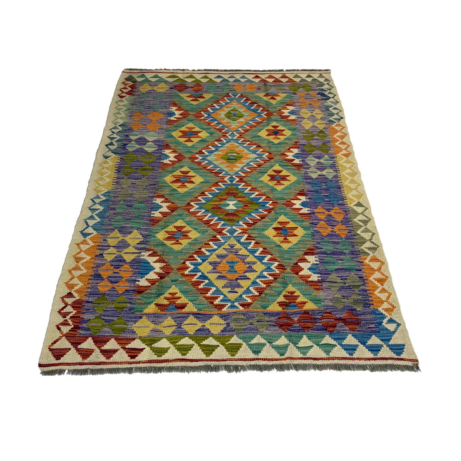 Handmade Vegetable Kelim 4' 2" x 6' 6" ft / 127 x 199 cm - No. Y39488
