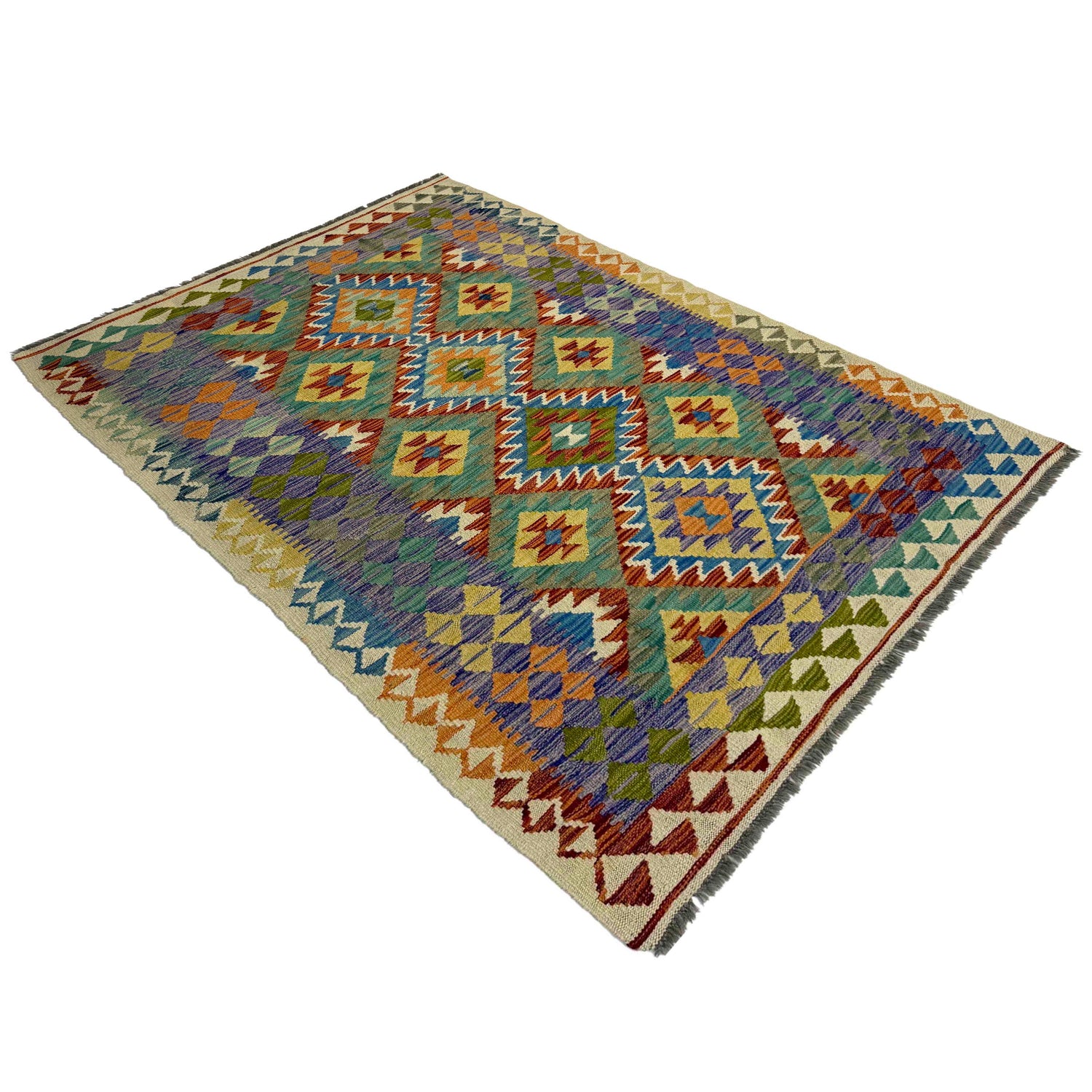 Handmade Vegetable Kelim 4' 2" x 6' 6" ft / 127 x 199 cm - No. Y39488