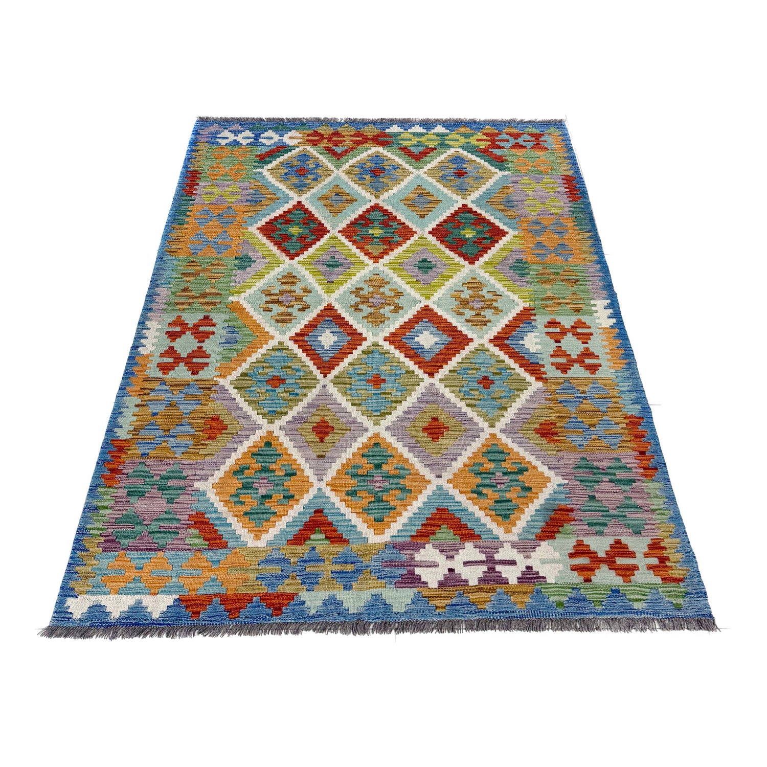 Handmade Afghan Vegetable Kilim 4' 2" x 6' 4" ft / 126 x 193 cm - No. Y39490