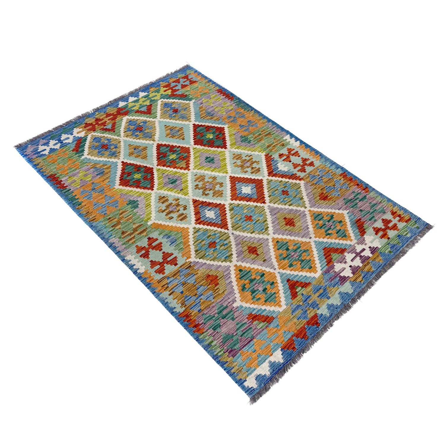 Handmade Afghan Vegetable Kilim 4' 2" x 6' 4" ft / 126 x 193 cm - No. Y39490