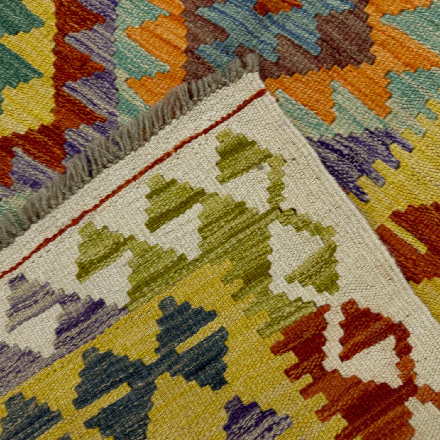 Hand Knotted Afghan Style Kilim 4' 2" x 6' 11" ft / 127 x 210 cm - No. Y39491