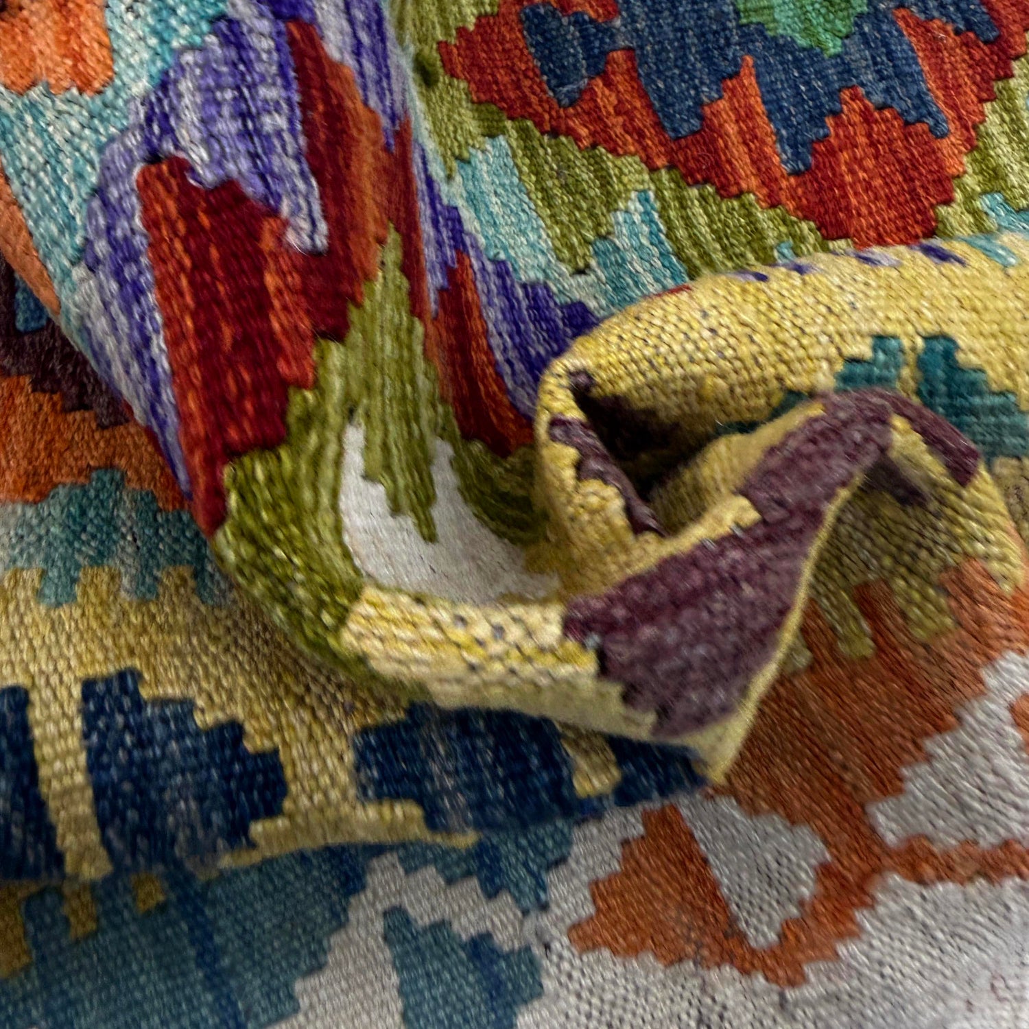 Hand Knotted Afghan Style Kilim 4' 2" x 6' 11" ft / 127 x 210 cm - No. Y39491