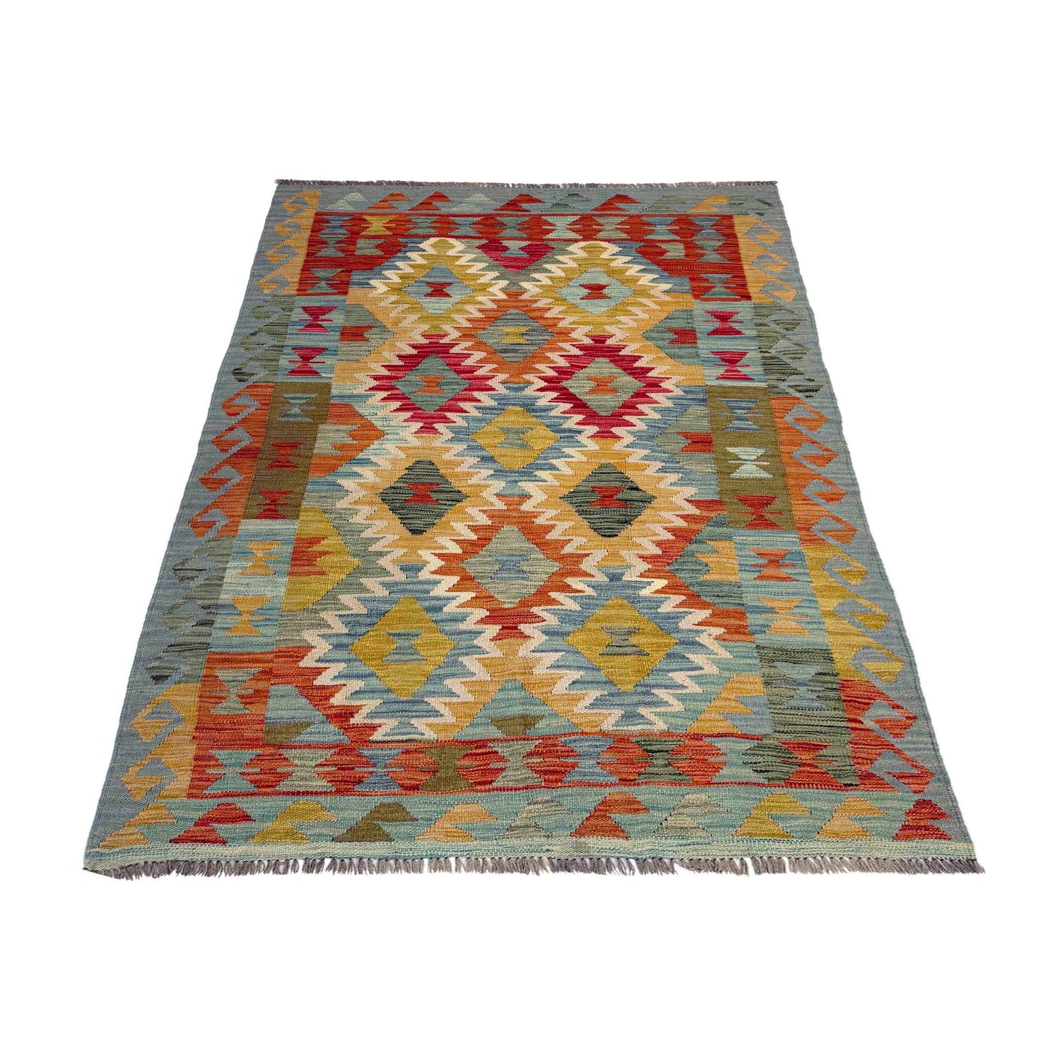 Hand Woven Wool Kelim 4' 0" x 6' 8" ft / 122 x 202 cm - No. Y39492