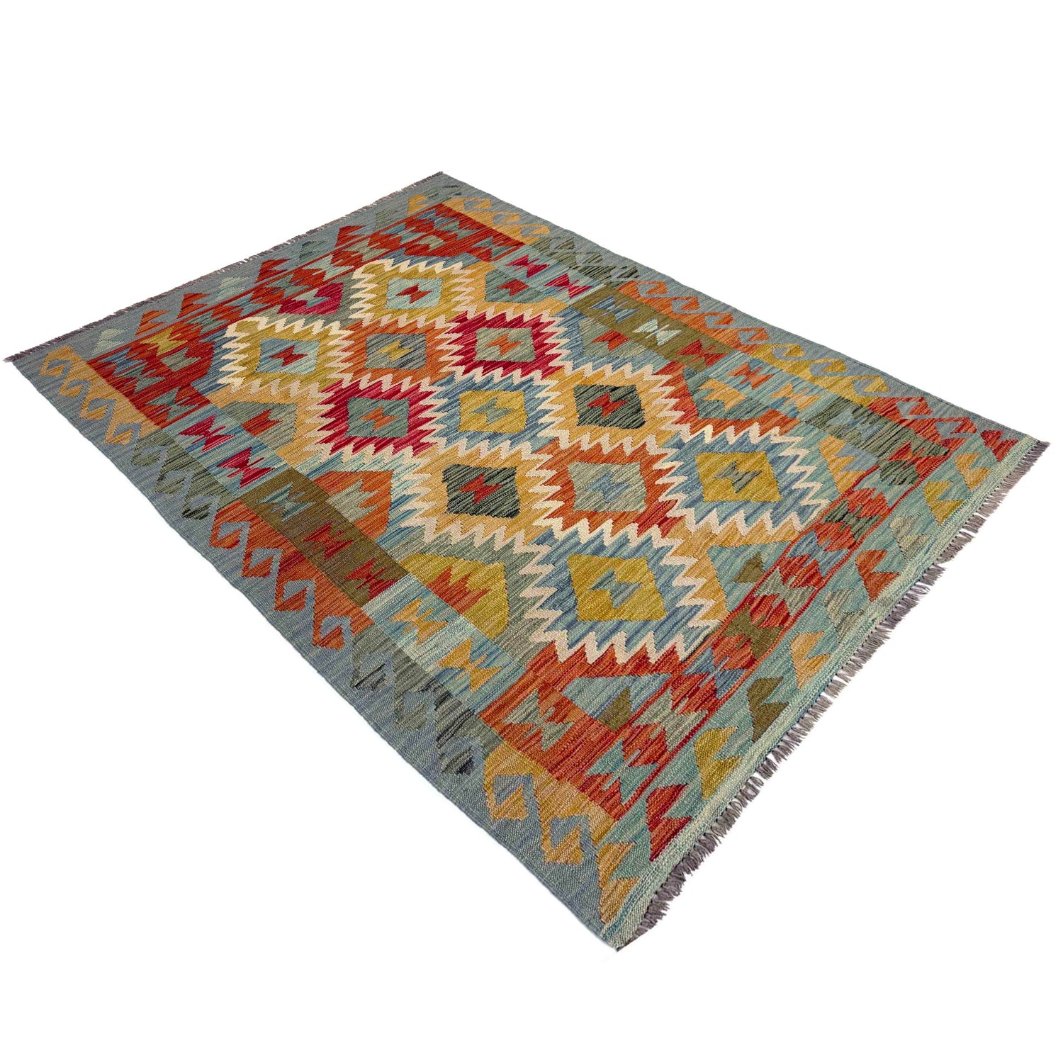 Hand Woven Wool Kelim 4' 0" x 6' 8" ft / 122 x 202 cm - No. Y39492