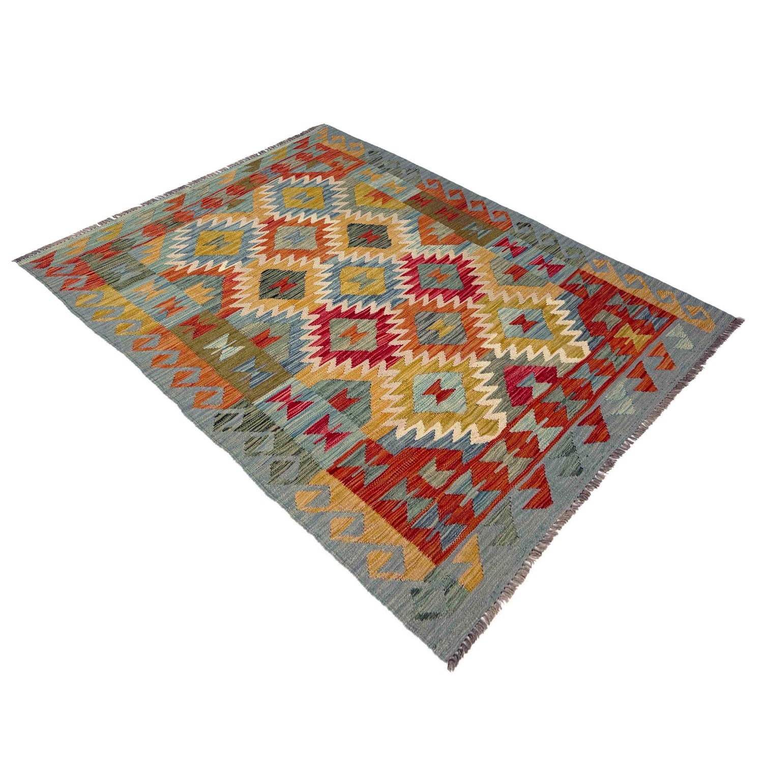 Hand Woven Wool Kelim 4' 0" x 6' 8" ft / 122 x 202 cm - No. Y39492