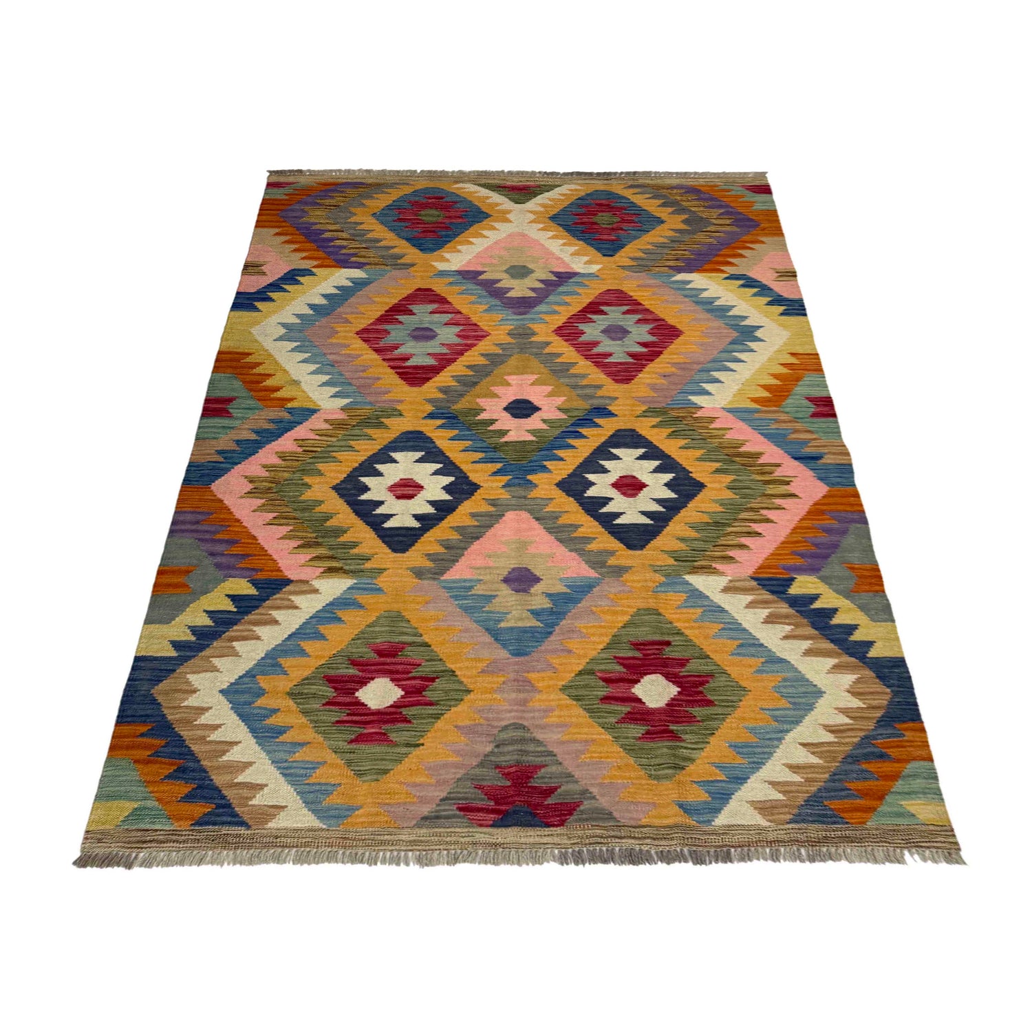 Handmade Turkish Design Wool Kilim 4' 2" x 6' 0" ft / 127 x 184 cm - No. Y39493