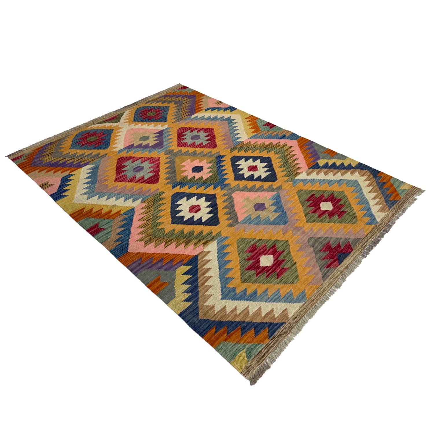 Handmade Turkish Design Wool Kilim 4' 2" x 6' 0" ft / 127 x 184 cm - No. Y39493