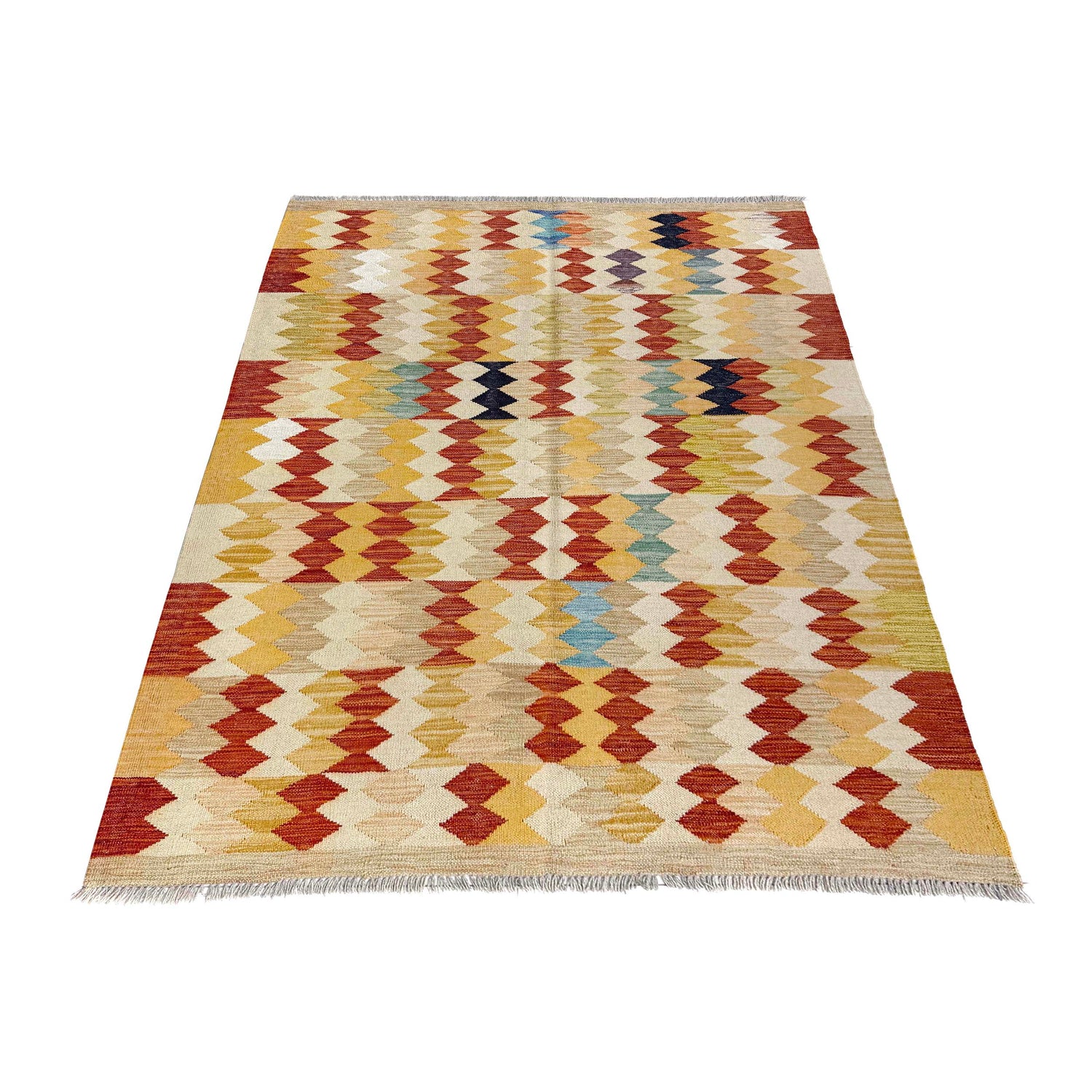 Handmade Vegetable Kilim 4' 2" x 5' 10" ft / 126 x 177 cm - No. Y39496