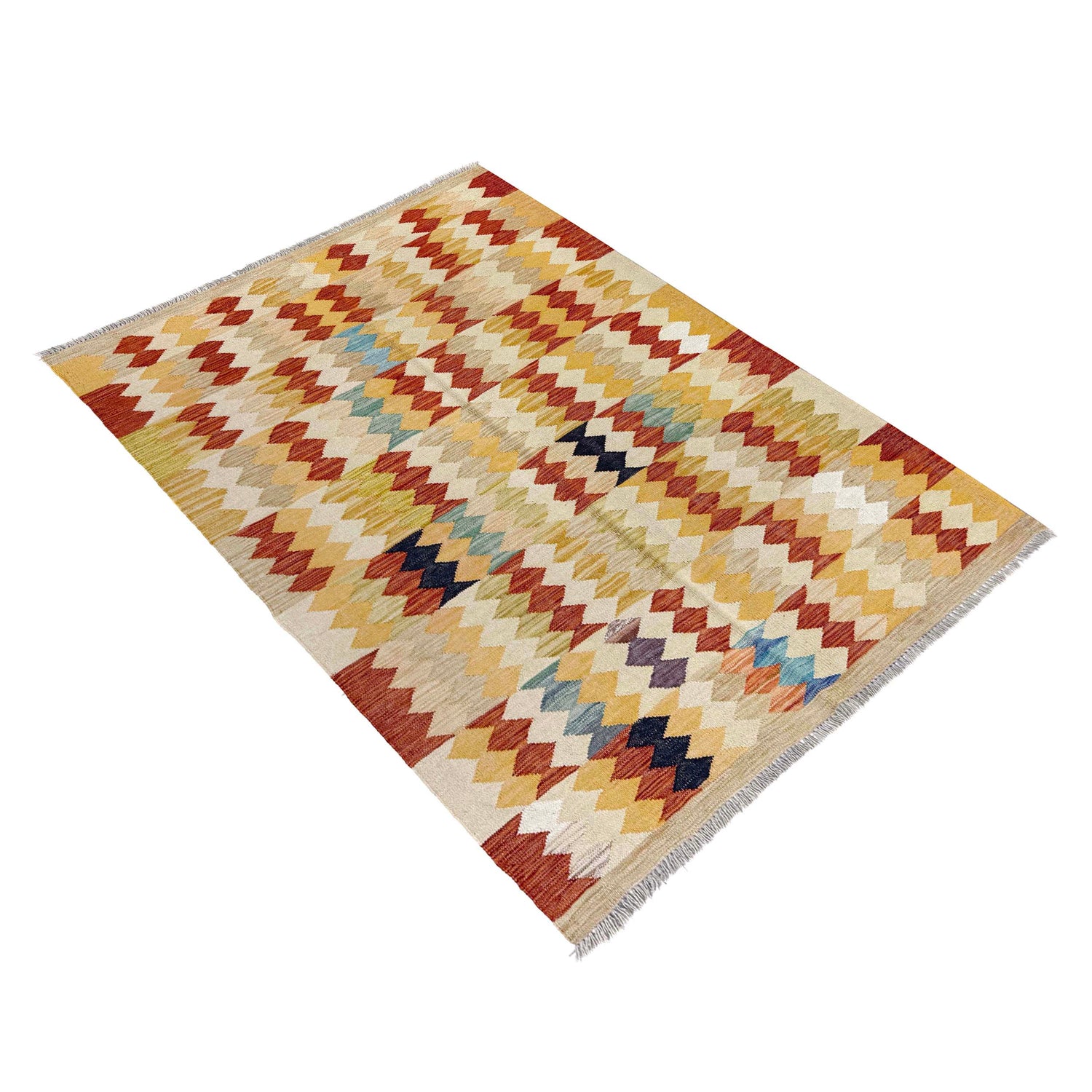 Handmade Vegetable Kilim 4' 2" x 5' 10" ft / 126 x 177 cm - No. Y39496