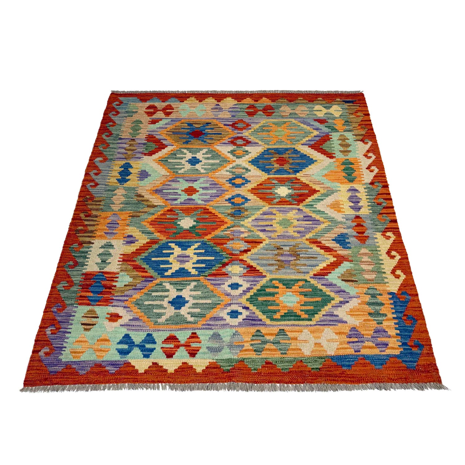 Hand Knotted Flatweave Kilim 4' 1" x 5' 6" ft / 125 x 168 cm - No. Y39497
