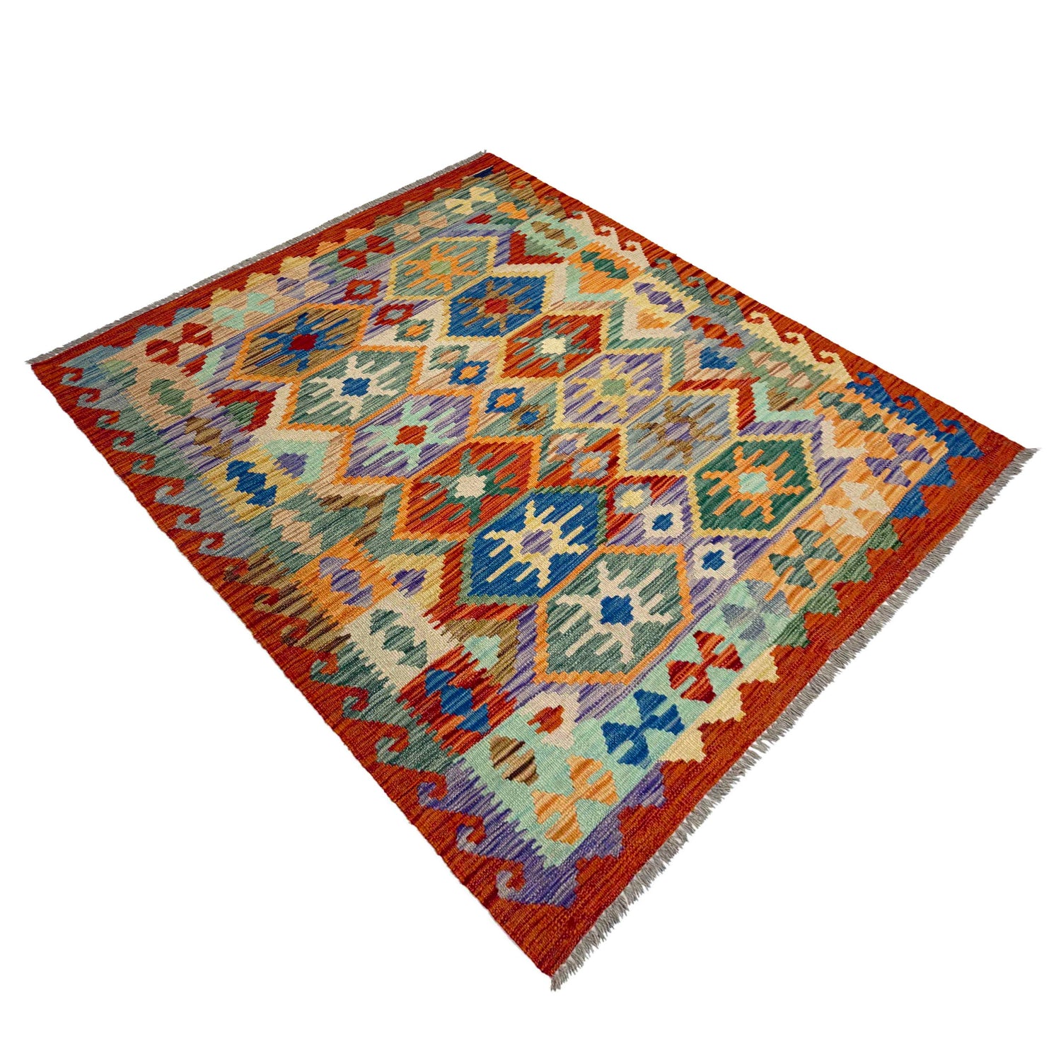 Hand Knotted Flatweave Kilim 4' 1" x 5' 6" ft / 125 x 168 cm - No. Y39497