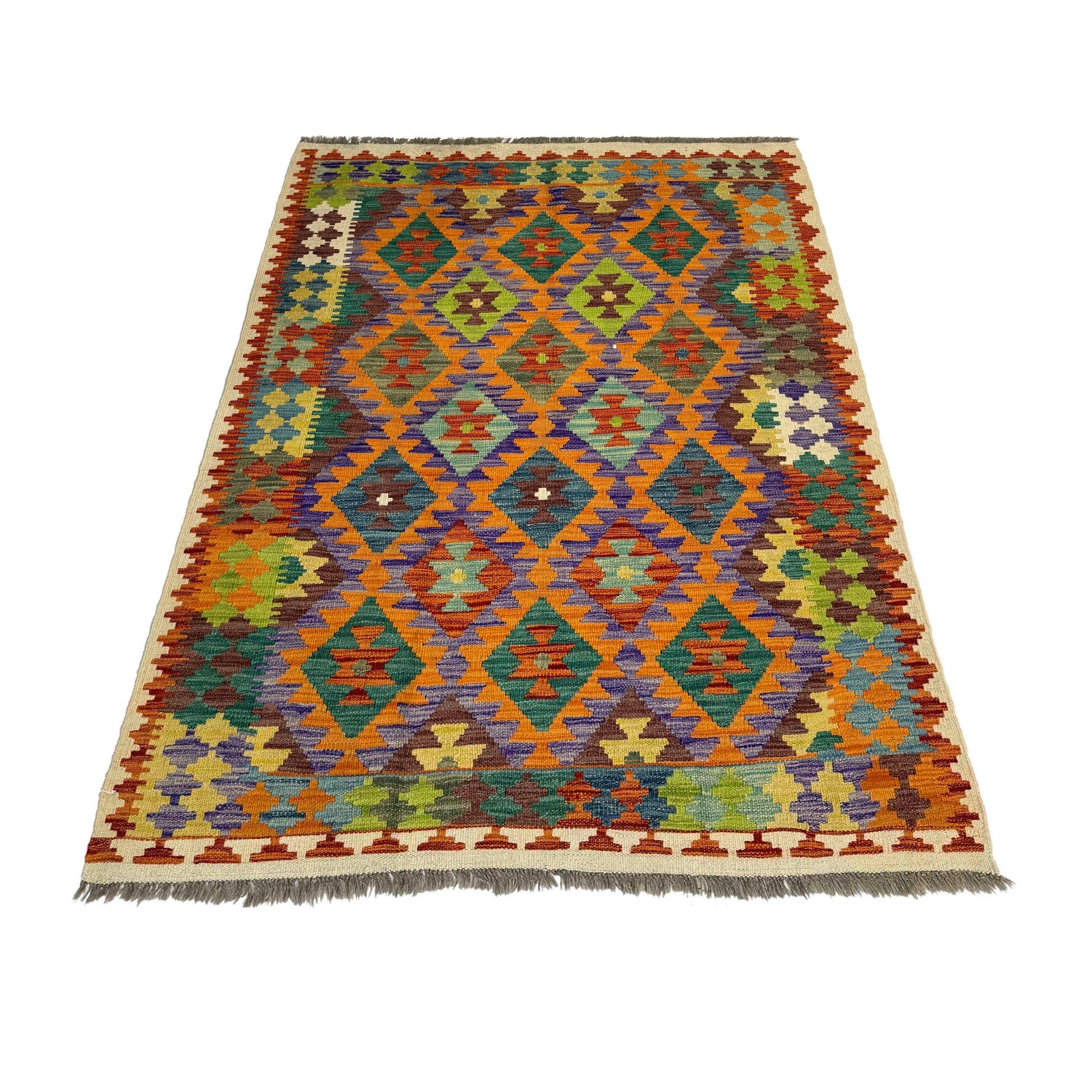 Handmade Afghan Vegetable Kilim 4' 2" x 6' 0" ft / 126 x 184 cm - No. Y39500
