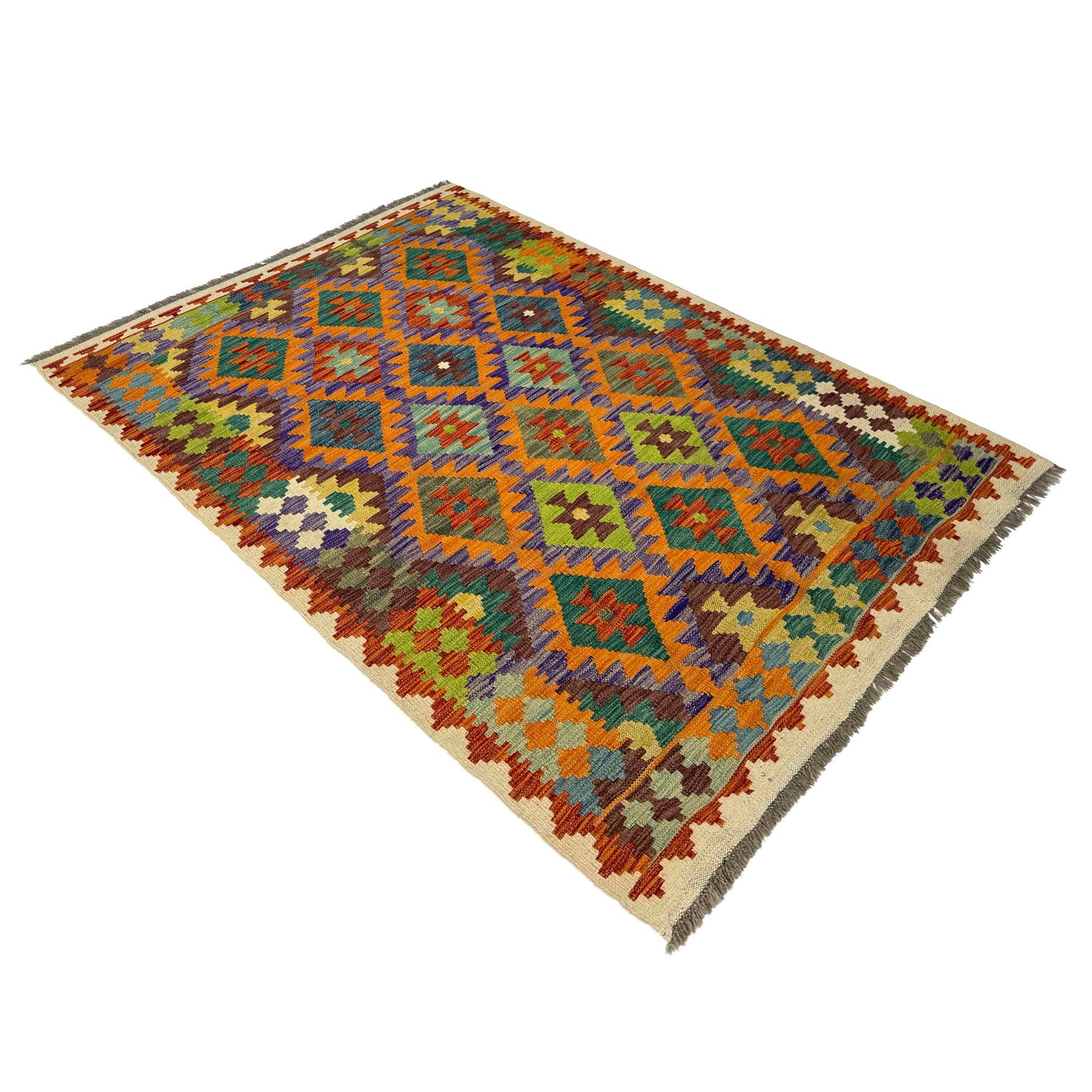 Handmade Afghan Vegetable Kilim 4' 2" x 6' 0" ft / 126 x 184 cm - No. Y39500