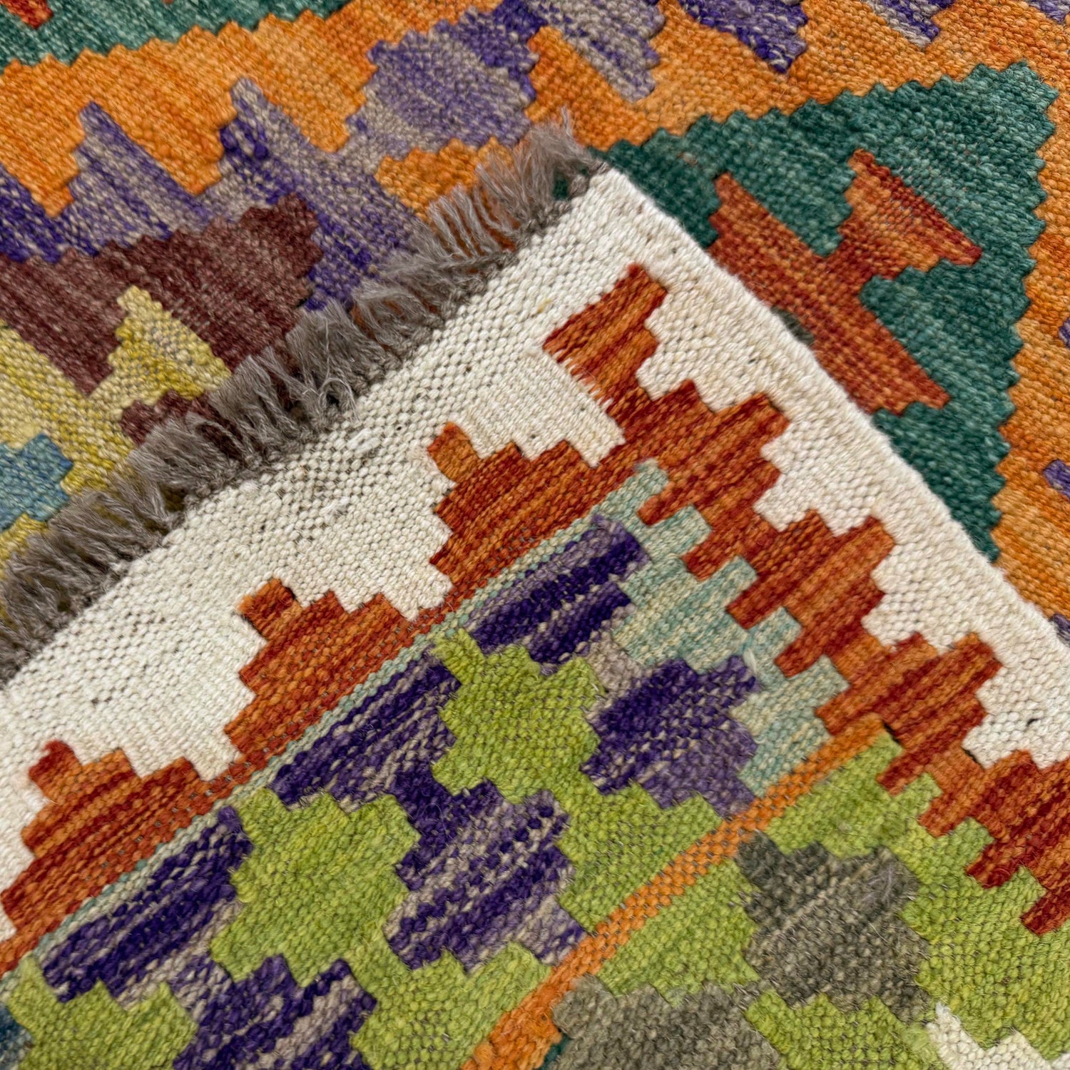 Handmade Afghan Vegetable Kilim 4' 2" x 6' 0" ft / 126 x 184 cm - No. Y39500