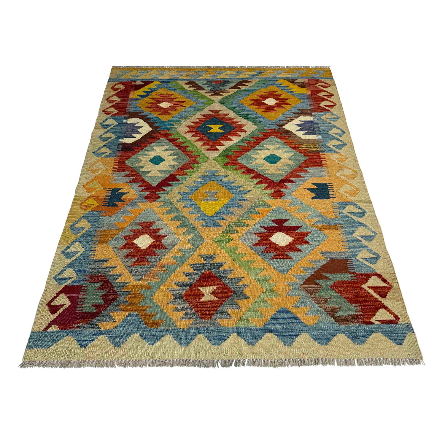 Hand Made Afghan Kilim 4' 2" x 5' 10" ft / 126 x 177 cm - No. Y39503