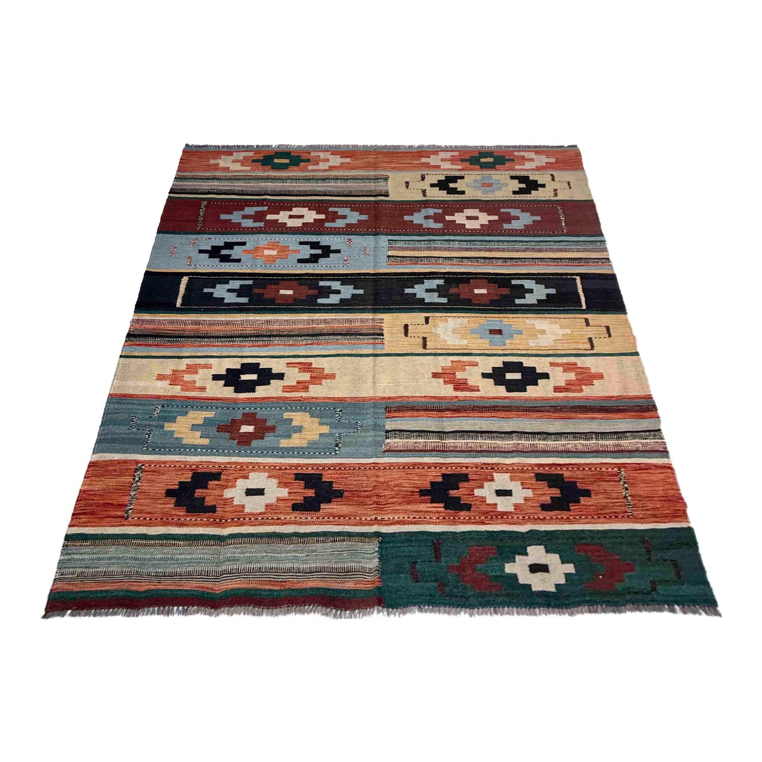 Handmade Afghan Vegetable Kilim 5' 11" x 7' 9" ft / 180 x 237 cm - No. Y39504