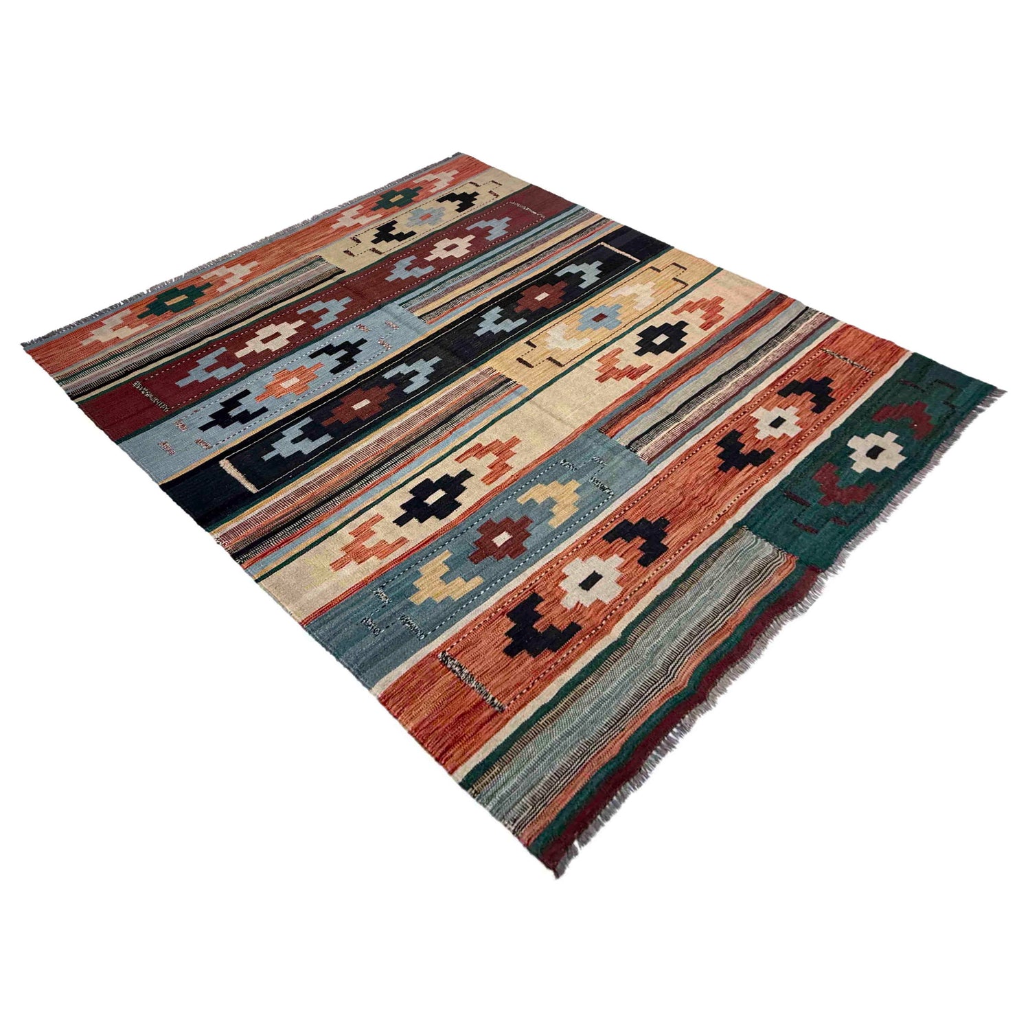 Handmade Afghan Vegetable Kilim 5' 11" x 7' 9" ft / 180 x 237 cm - No. Y39504