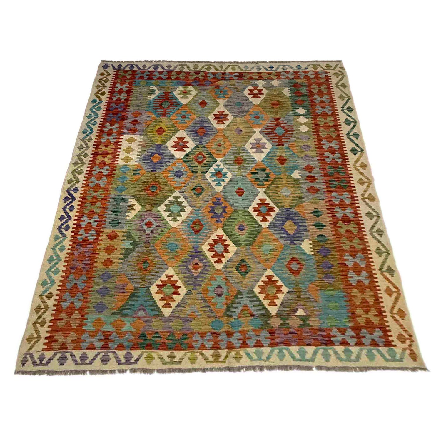 Hand Made Afghan Kilim 5' 9" x 7' 11" ft / 174 x 241 cm - No. Y39505