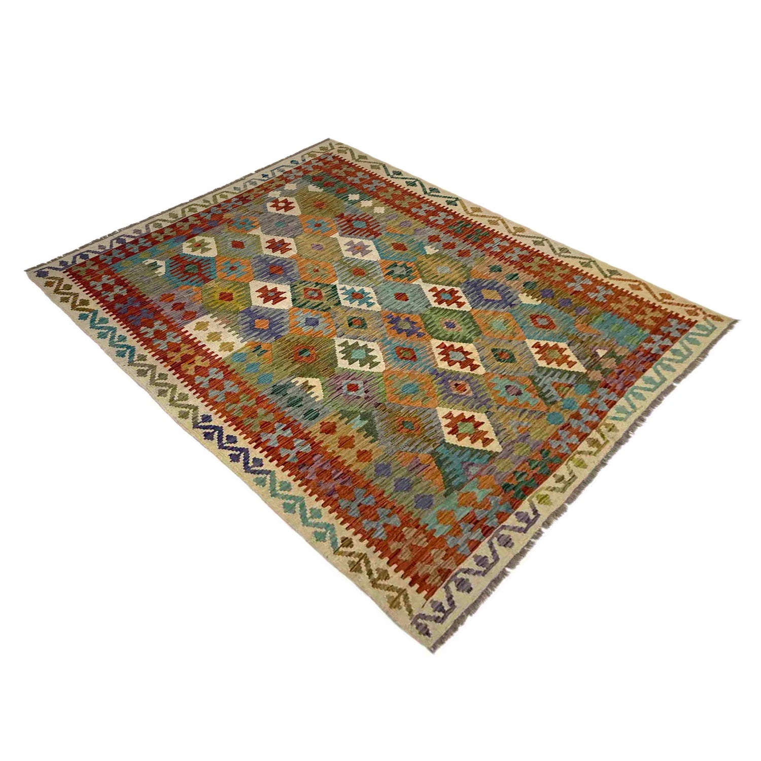 Hand Made Afghan Kilim 5' 9" x 7' 11" ft / 174 x 241 cm - No. Y39505