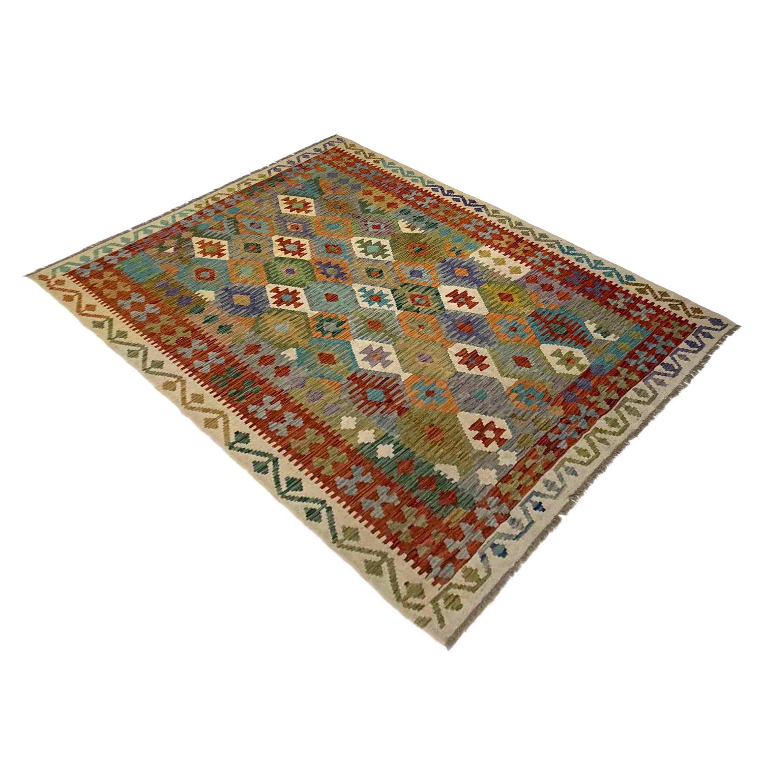 Hand Made Afghan Kilim 5' 9" x 7' 11" ft / 174 x 241 cm - No. Y39505