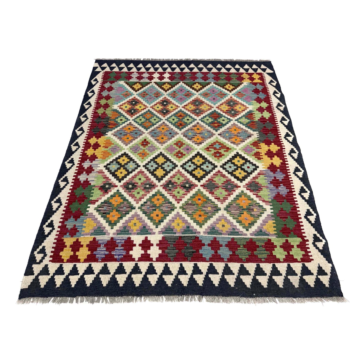 Handmade Vegetable Kelim 4' 6" x 5' 8" ft / 138 x 172 cm - No. Y39506