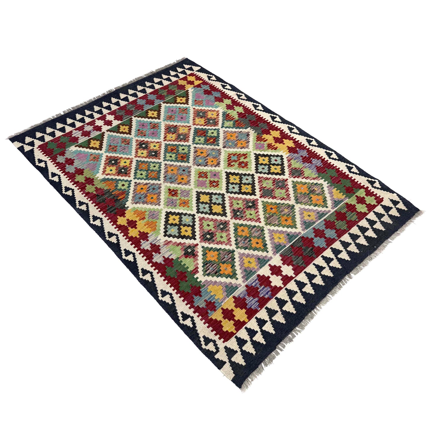 Handmade Vegetable Kelim 4' 6" x 5' 8" ft / 138 x 172 cm - No. Y39506