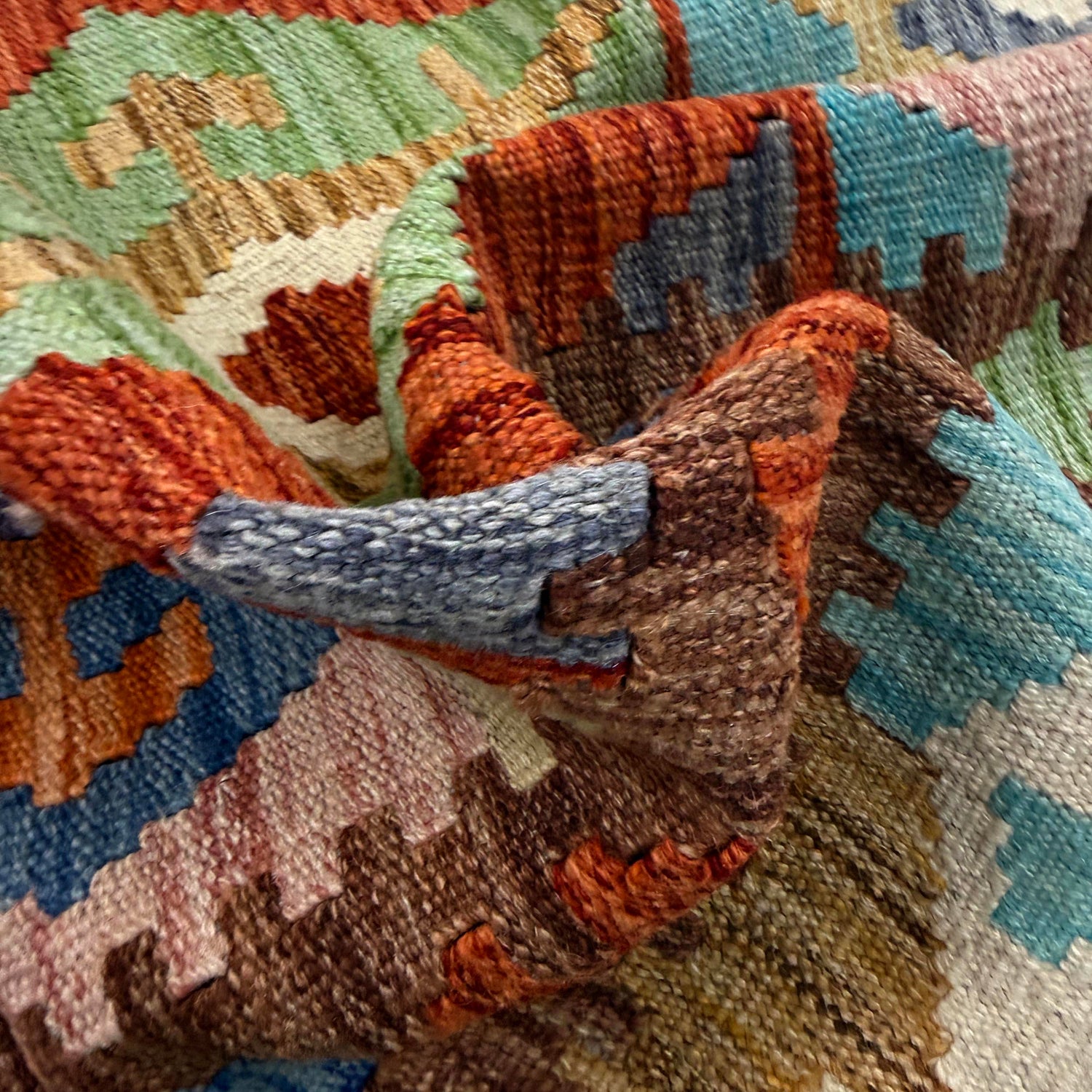 Multi Color ful Flat-Weave Wool Kilim 4' 0" x 6' 6" ft / 123 x 198 cm - No. Y39507
