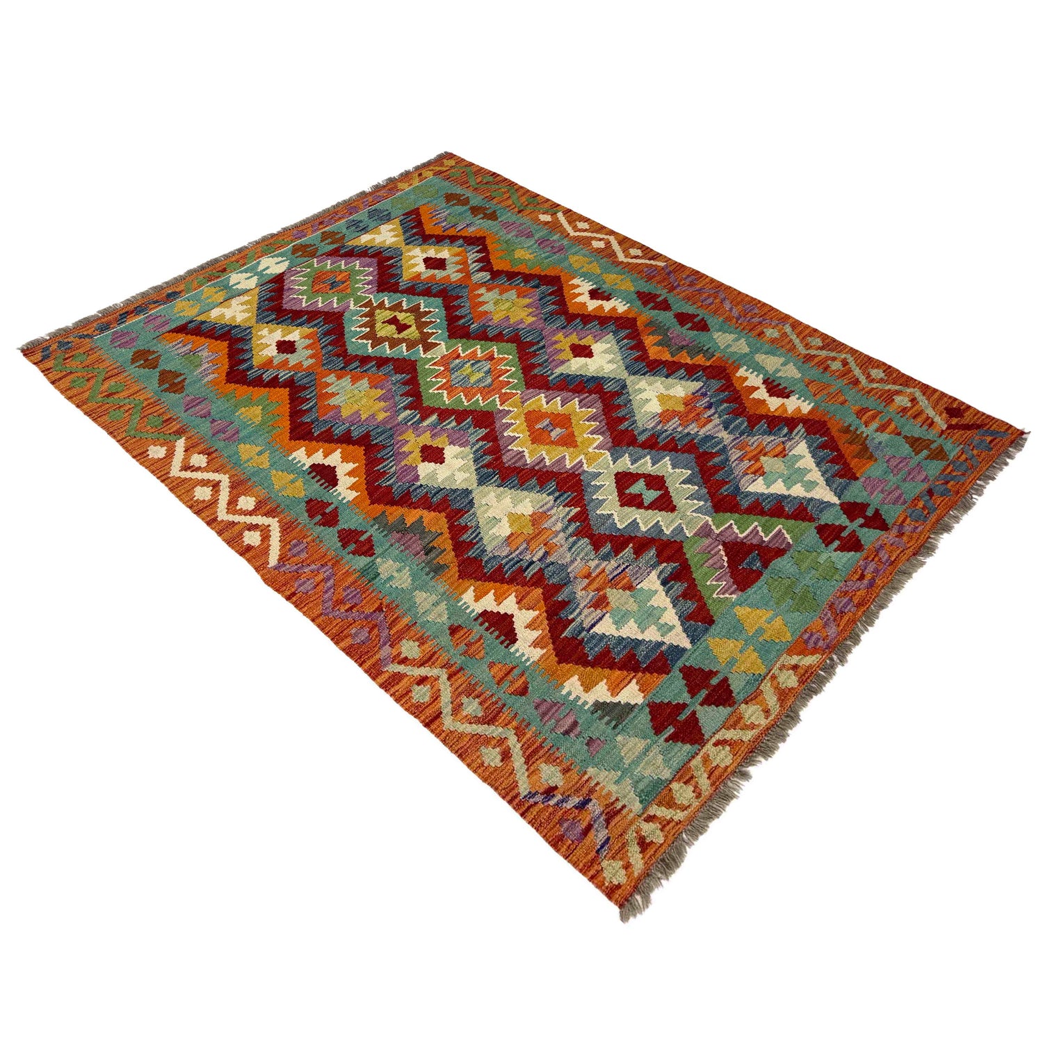 Handmade Vegetable Kilim 4' 4" x 6' 2" ft / 131 x 188 cm - No. Y39508