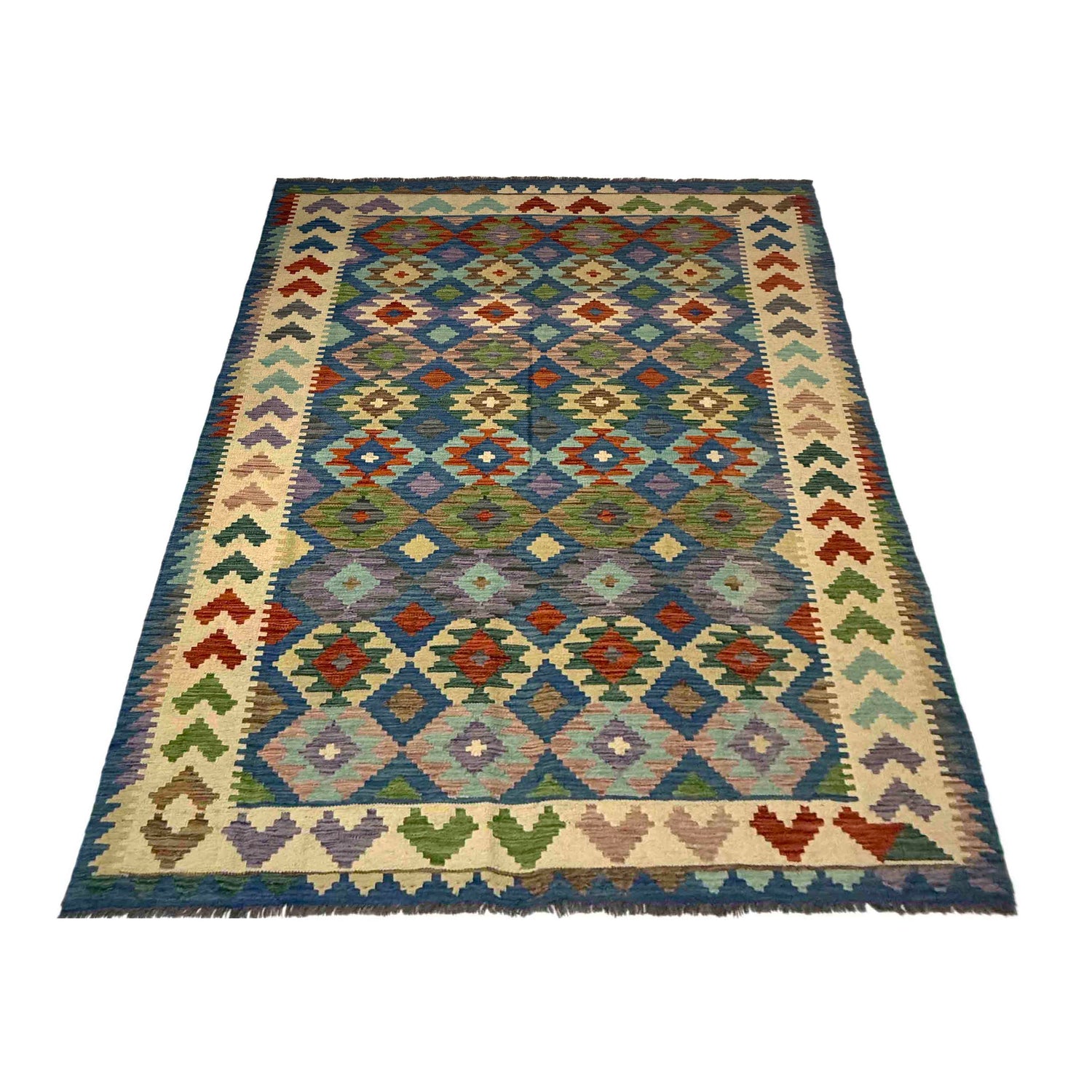 Multi Color ful Flat-Weave Wool Kilim 5' 7" x 8' 1" ft / 170 x 246 cm - No. Y39509