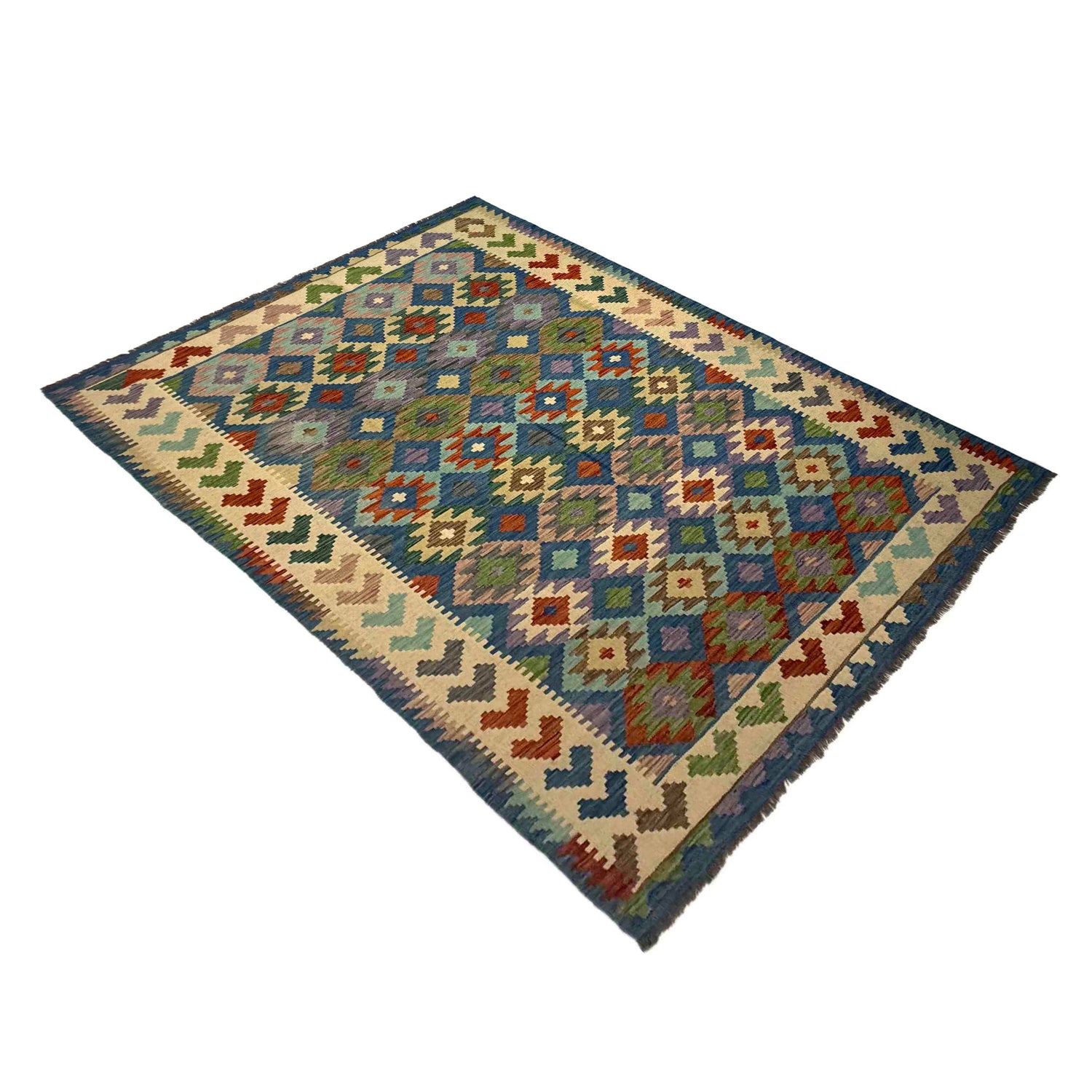 Multi Color ful Flat-Weave Wool Kilim 5' 7" x 8' 1" ft / 170 x 246 cm - No. Y39509
