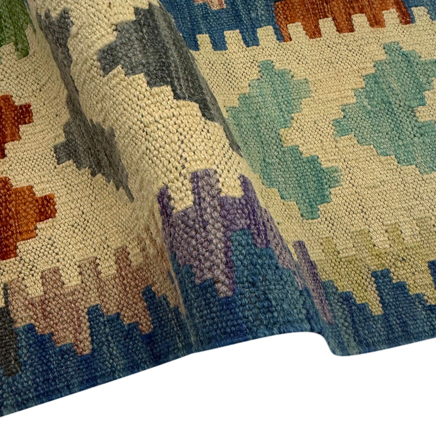 Multi Color ful Flat-Weave Wool Kilim 5' 7" x 8' 1" ft / 170 x 246 cm - No. Y39509