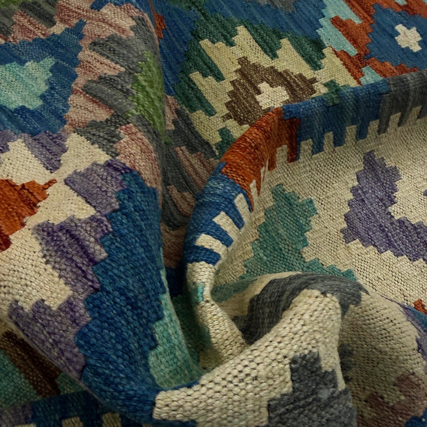 Multi Color ful Flat-Weave Wool Kilim 5' 7" x 8' 1" ft / 170 x 246 cm - No. Y39509