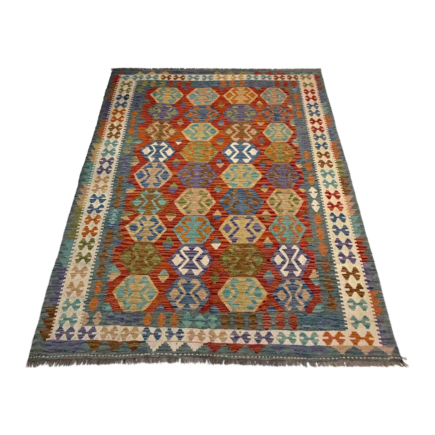 Handmade Vegetable Kilim 5' 9" x 8' 2" ft / 176 x 250 cm - No. Y39510