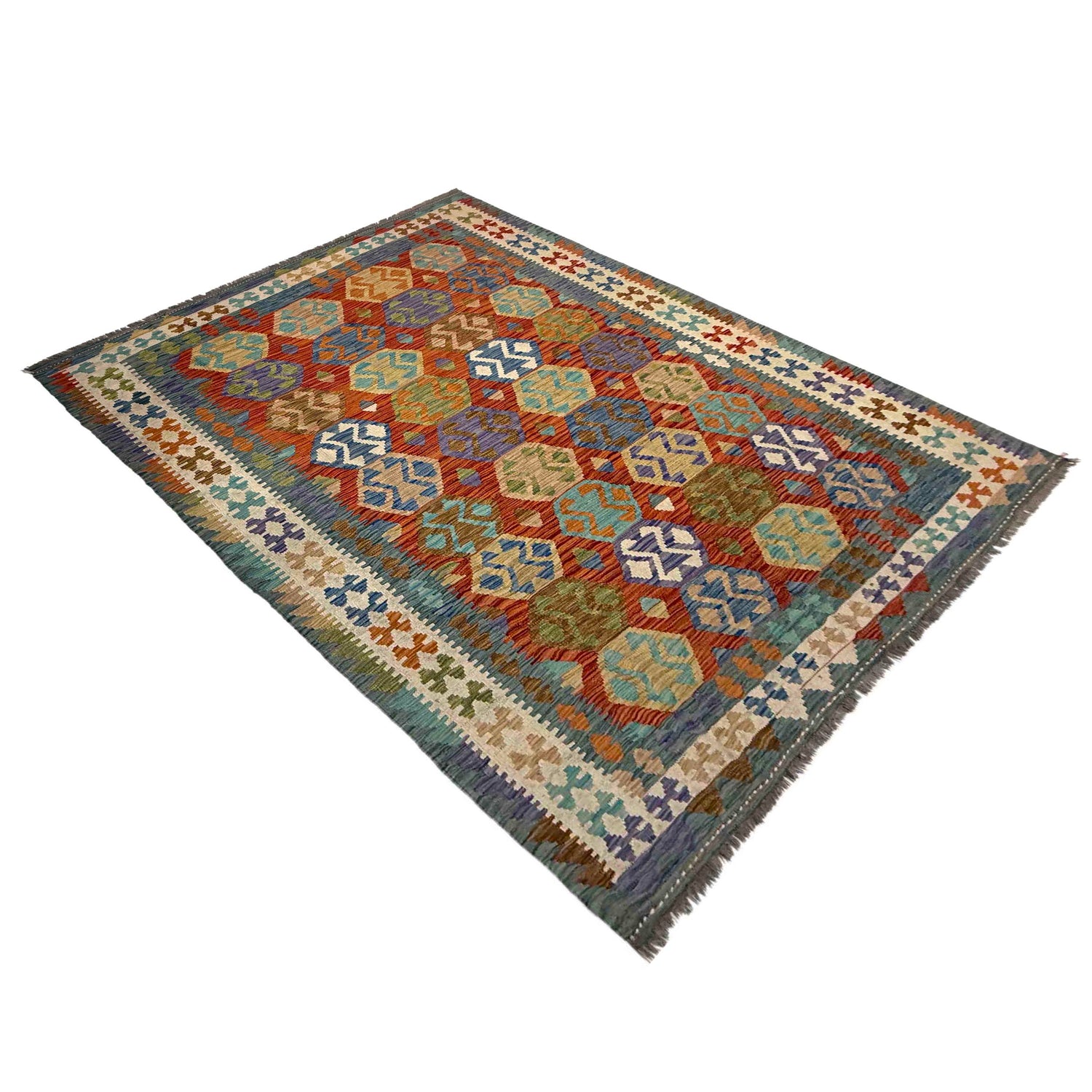 Handmade Vegetable Kilim 5' 9" x 8' 2" ft / 176 x 250 cm - No. Y39510