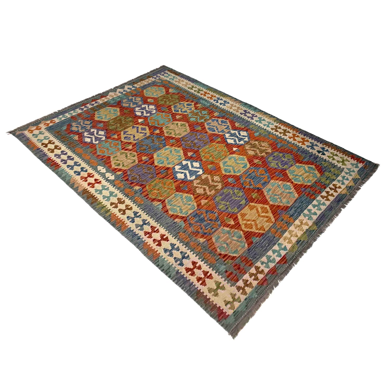 Handmade Vegetable Kilim 5' 9" x 8' 2" ft / 176 x 250 cm - No. Y39510