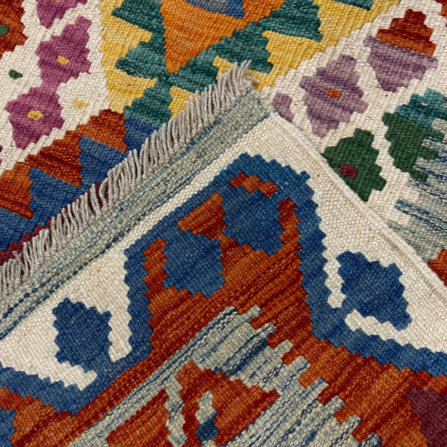 Hand Knotted Afghan Style Kilim 4' 2" x 6' 0" ft / 127 x 183 cm - No. Y39512