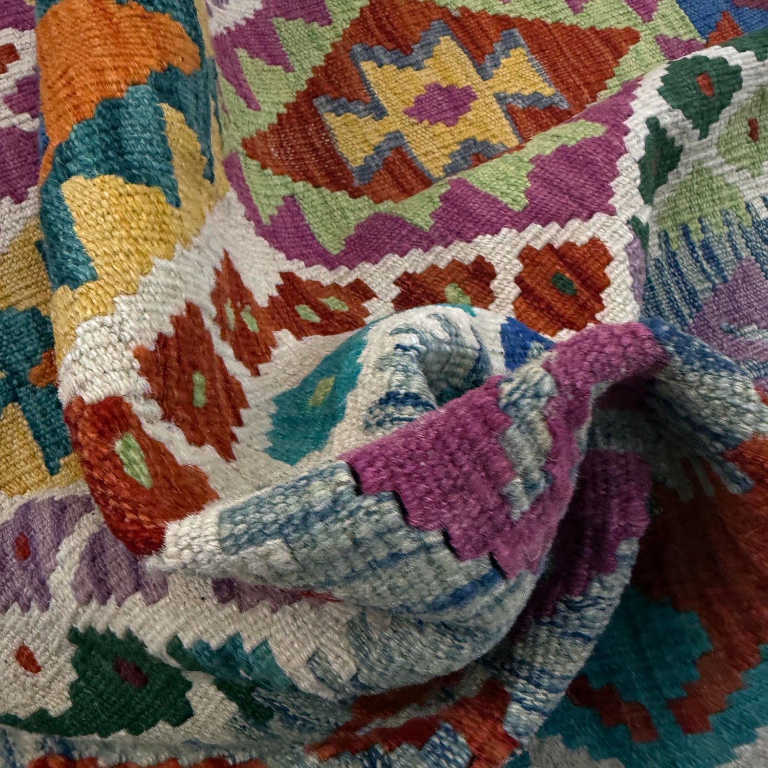 Hand Knotted Afghan Style Kilim 4' 2" x 6' 0" ft / 127 x 183 cm - No. Y39512