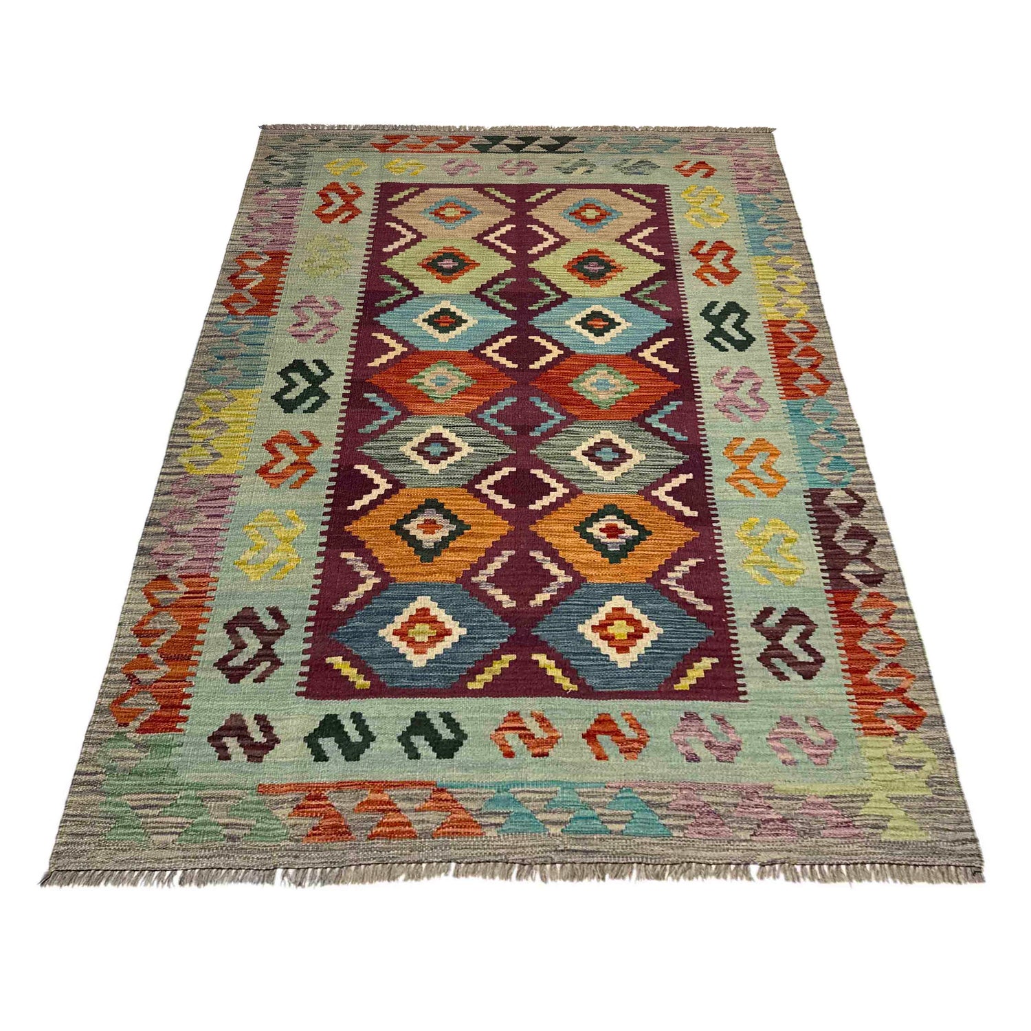 Hand Woven Wool Kelim 3' 9" x 5' 7" ft / 114 x 170 cm - No. Y39513