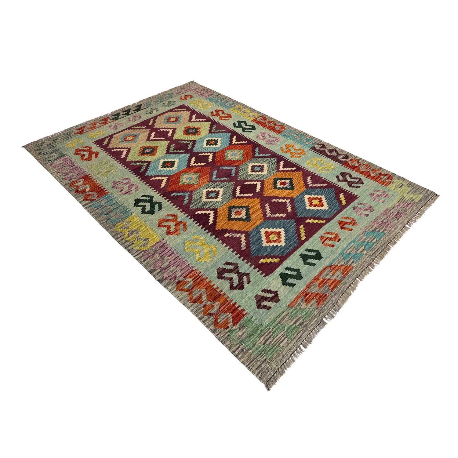 Hand Woven Wool Kelim 3' 9" x 5' 7" ft / 114 x 170 cm - No. Y39513