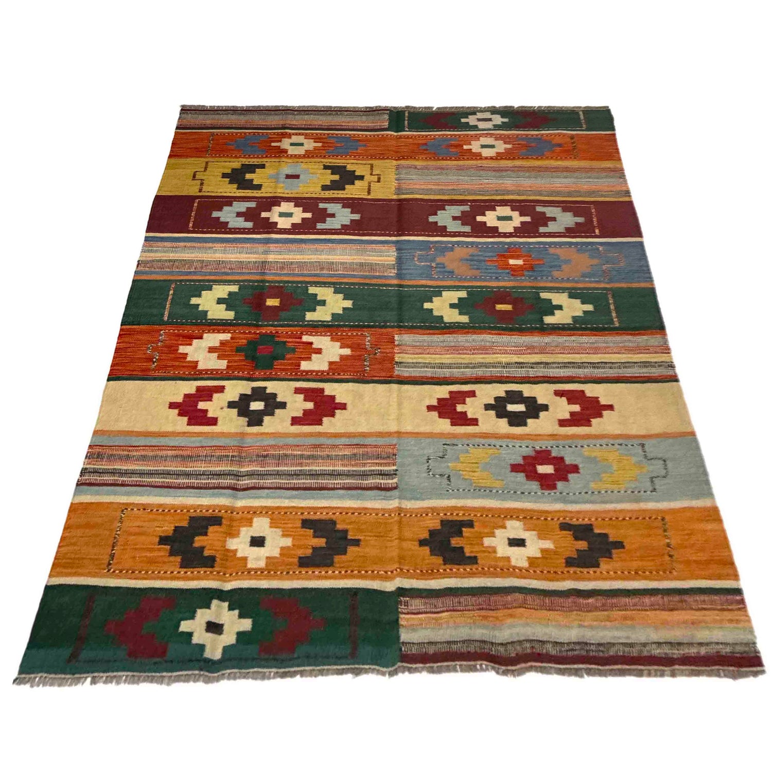 Hand Knotted Afghan Style Kilim 5' 9" x 8' 0" ft / 174 x 244 cm - No. Y39516