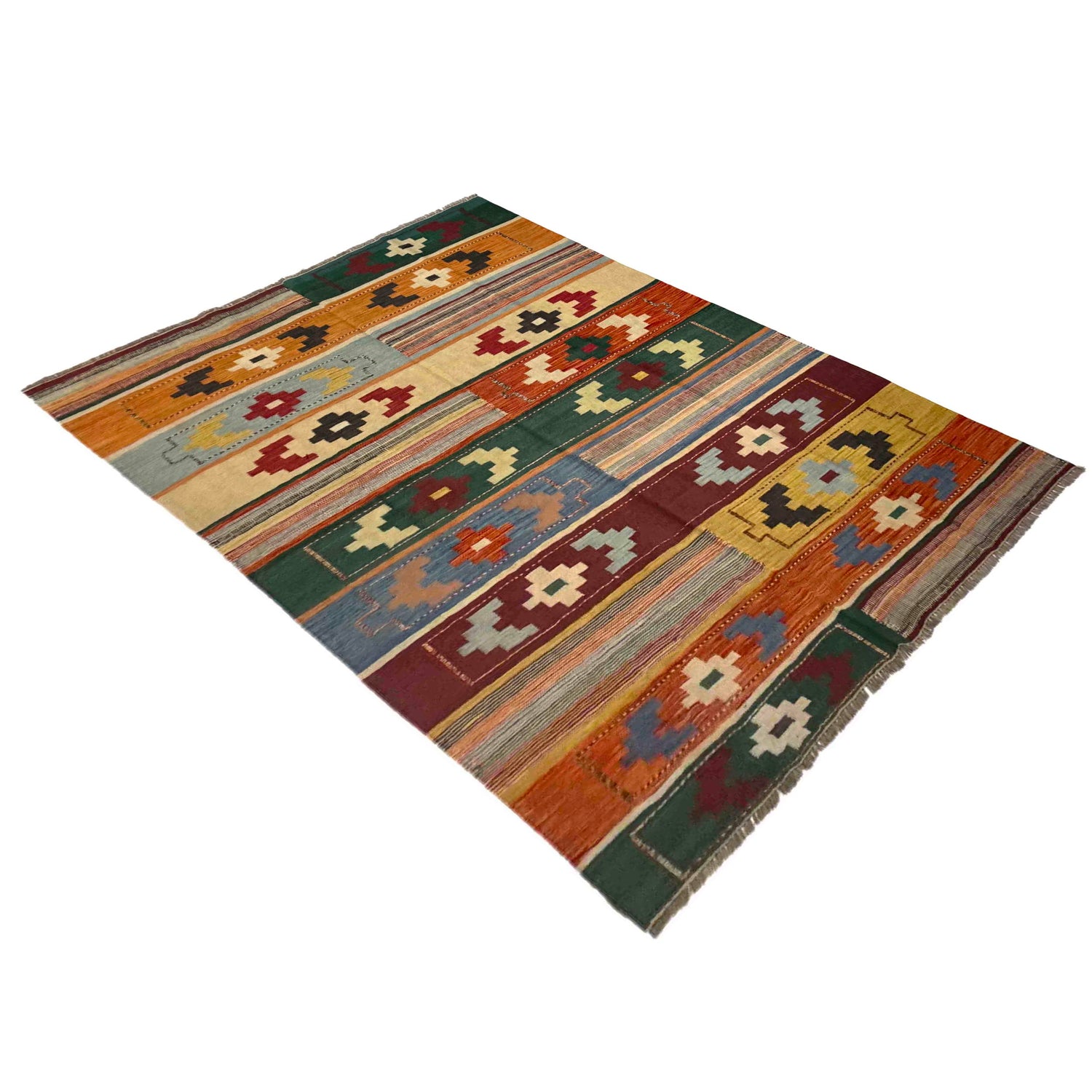 Hand Knotted Afghan Style Kilim 5' 9" x 8' 0" ft / 174 x 244 cm - No. Y39516
