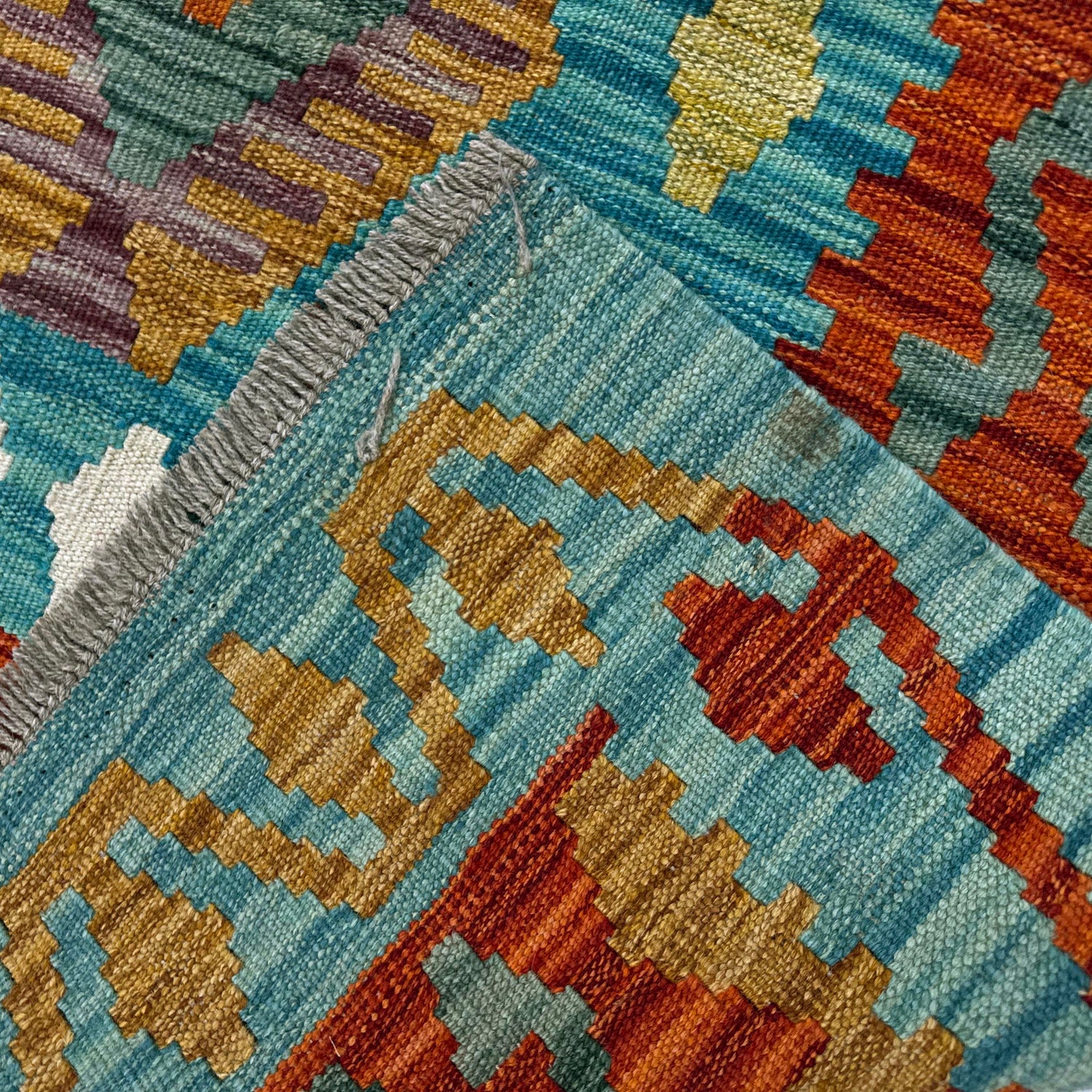 Multi Color ful Flat-Weave Wool Kilim 5' 7" x 7' 11" ft / 171 x 241 cm - No. Y39524