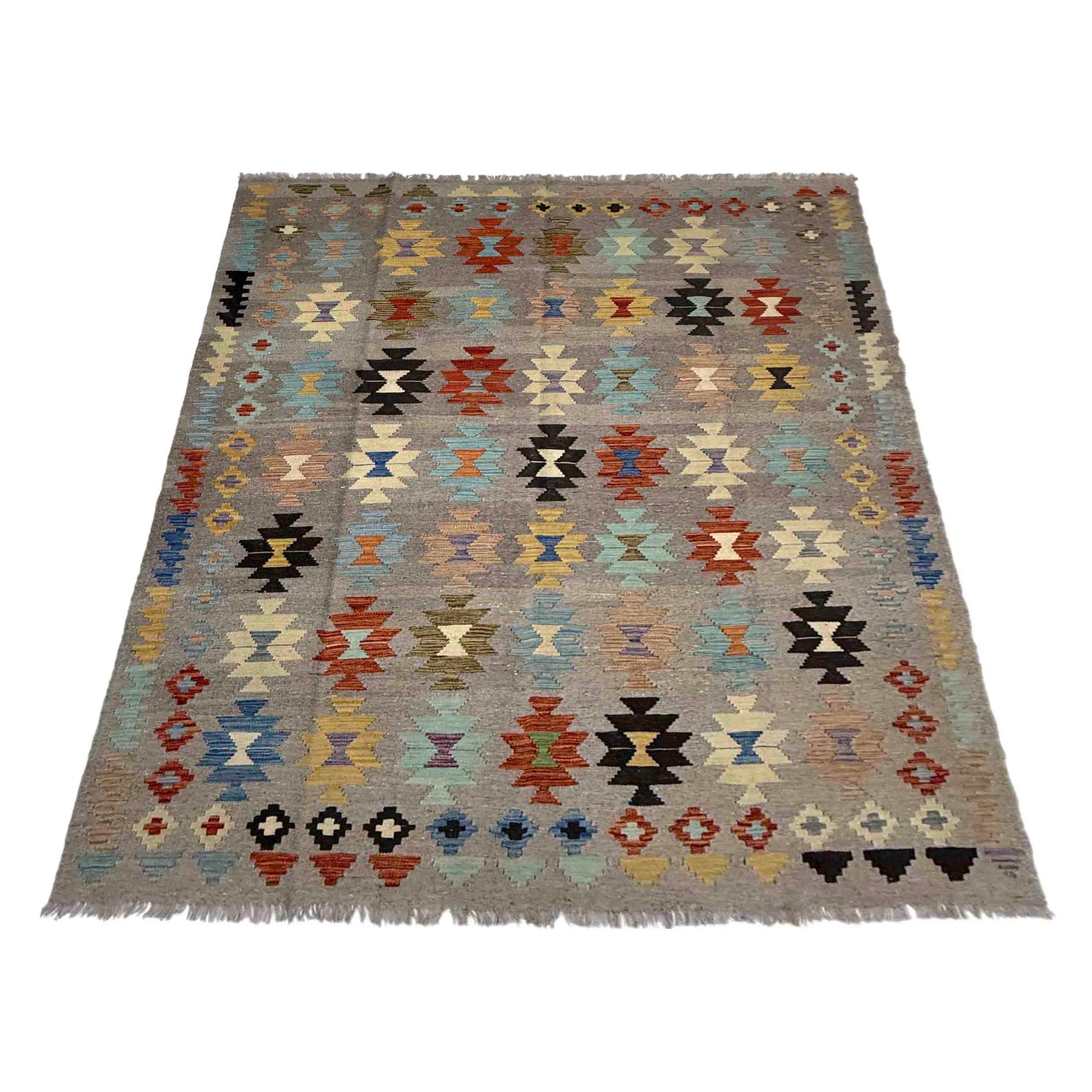 Hand Knotted Afghan Style Kilim 5' 11" x 8' 1" ft / 181 x 246 cm - No. Y39527