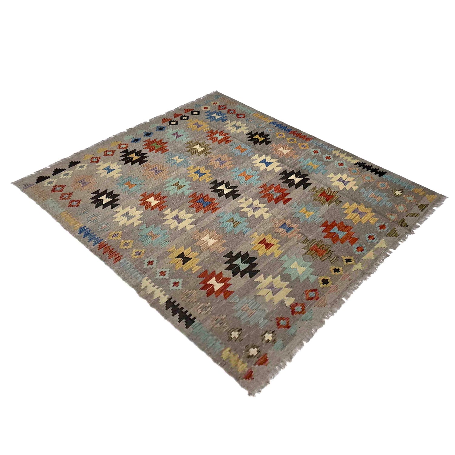 Hand Knotted Afghan Style Kilim 5' 11" x 8' 1" ft / 181 x 246 cm - No. Y39527
